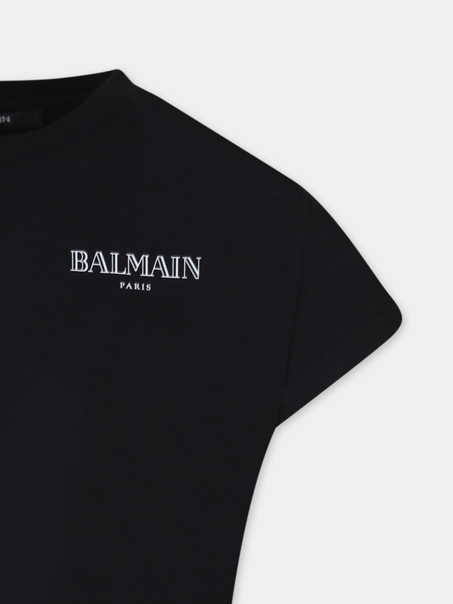 T-shirt crop nera per bambina con logo