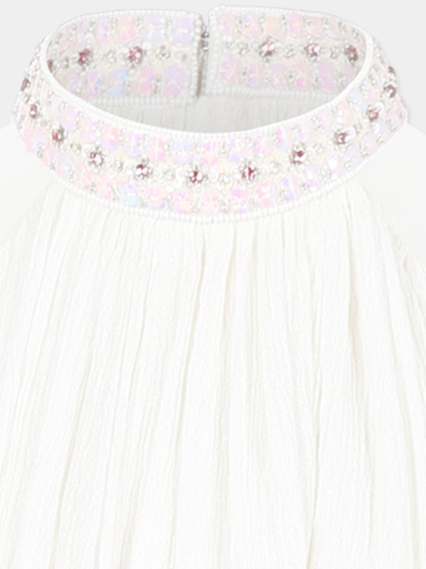 Vestito avorio per bambina con fiori e paillettes
