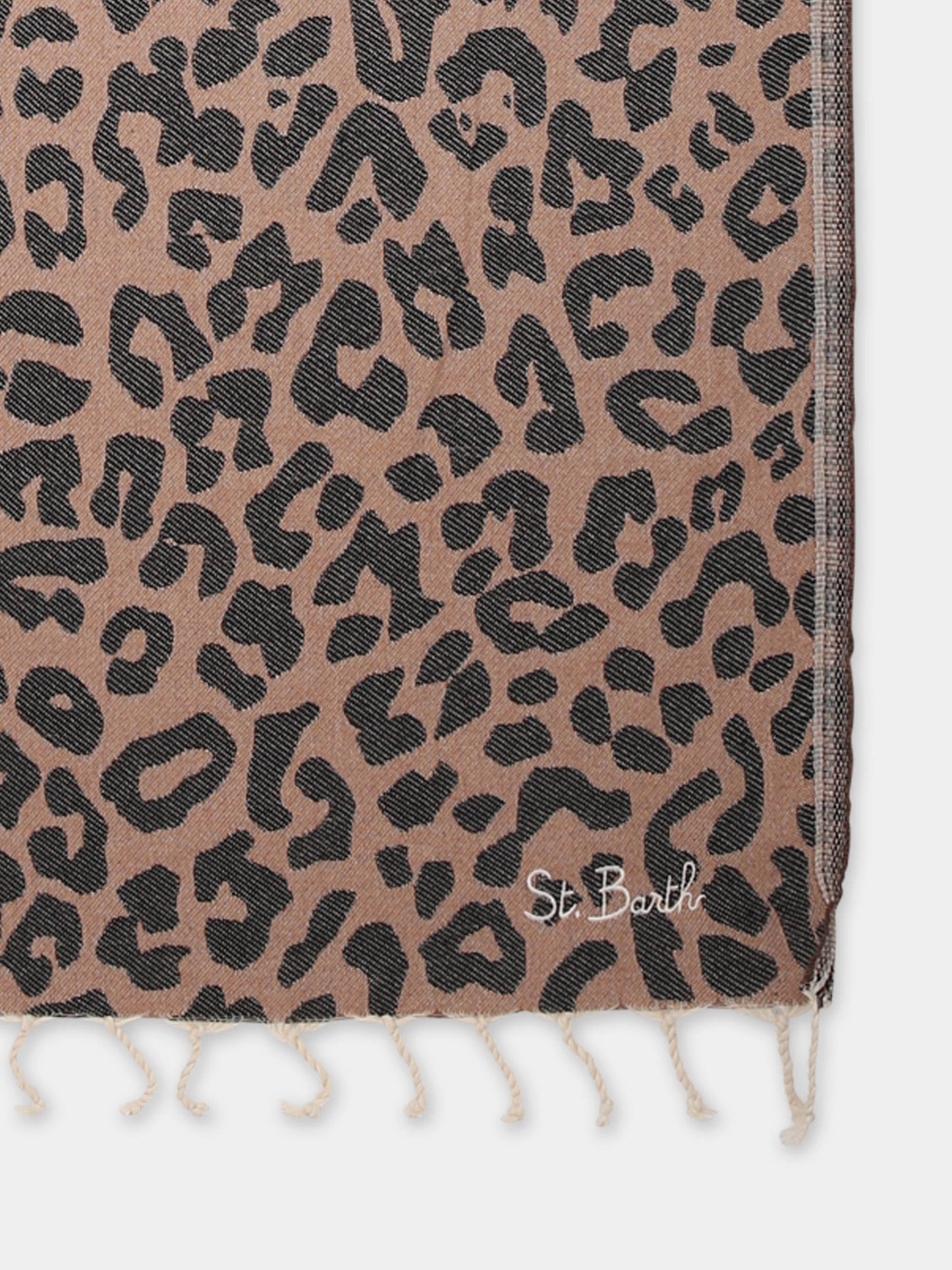Telo mare marrone per bambina con stampa leopardata