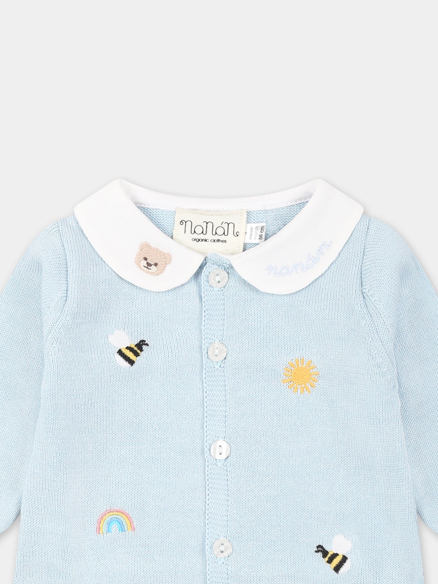 Tutina celeste per neonato con api e logo