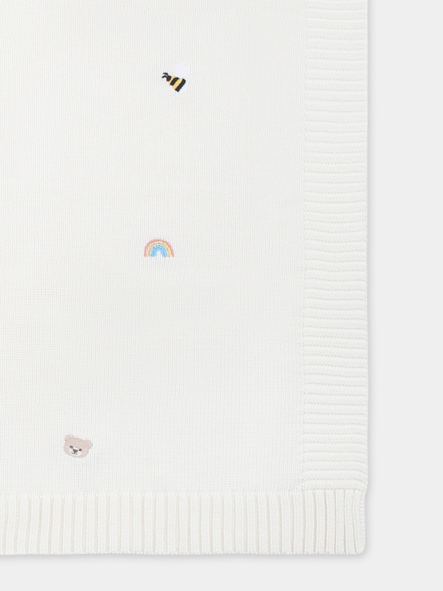 Coperta avorio per neonati con api e arcobaleno