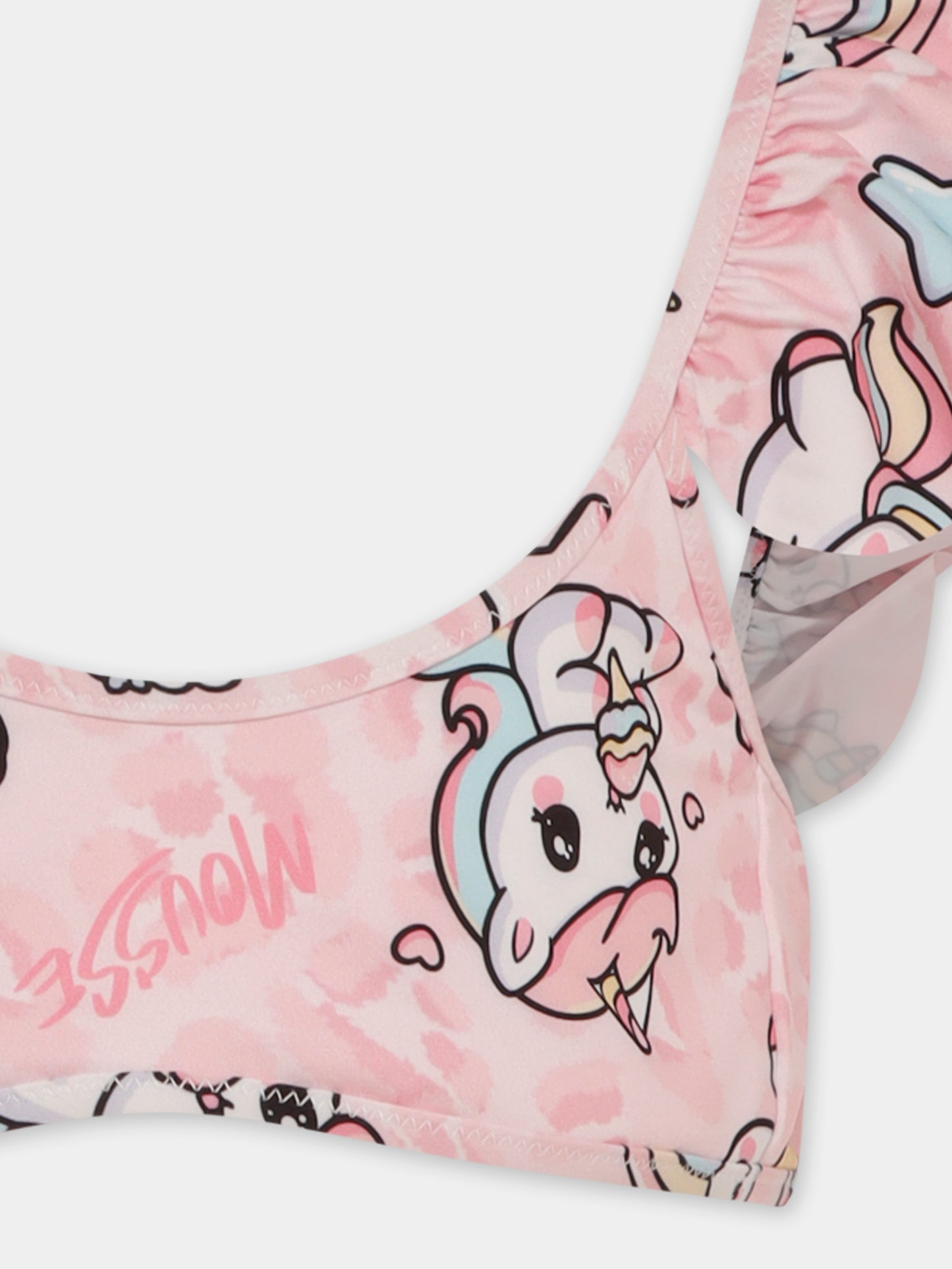 Bikini rosa per bambina con unicorno all over