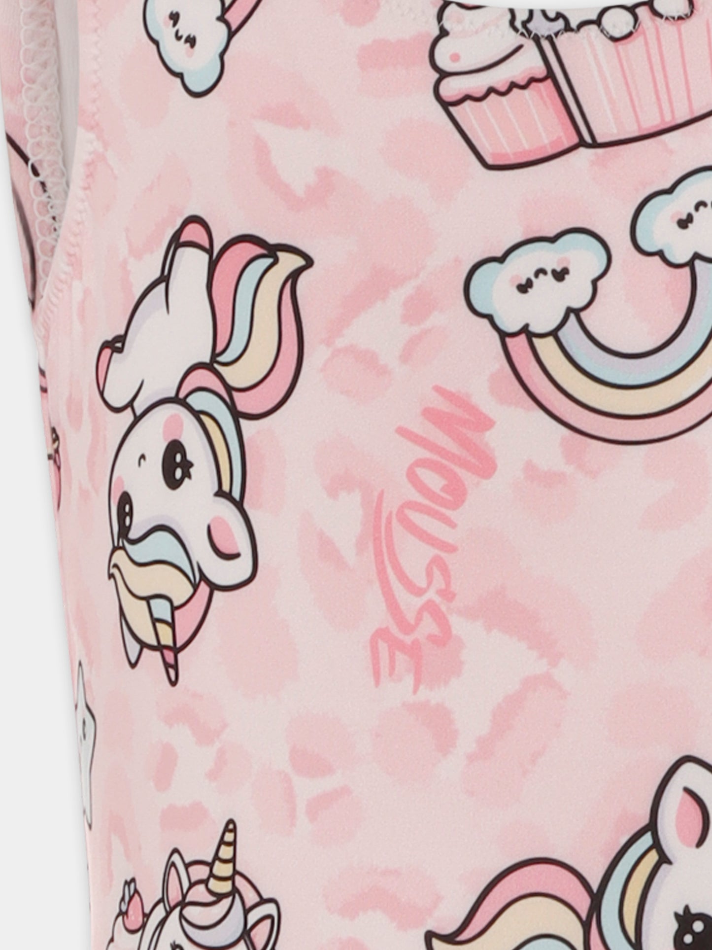 Costume intero rosa per bambina con unicorno all over