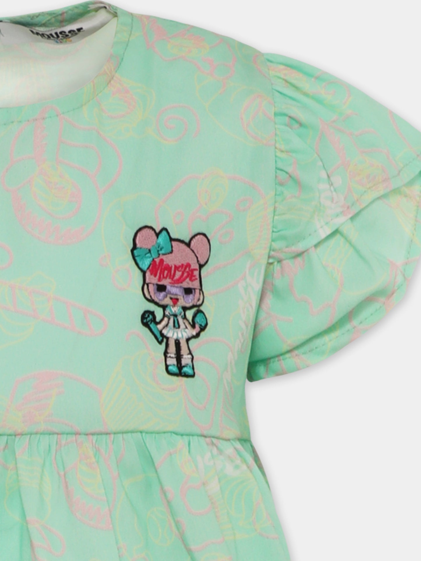 Vestito verde per bambina con bambola e stampa all over