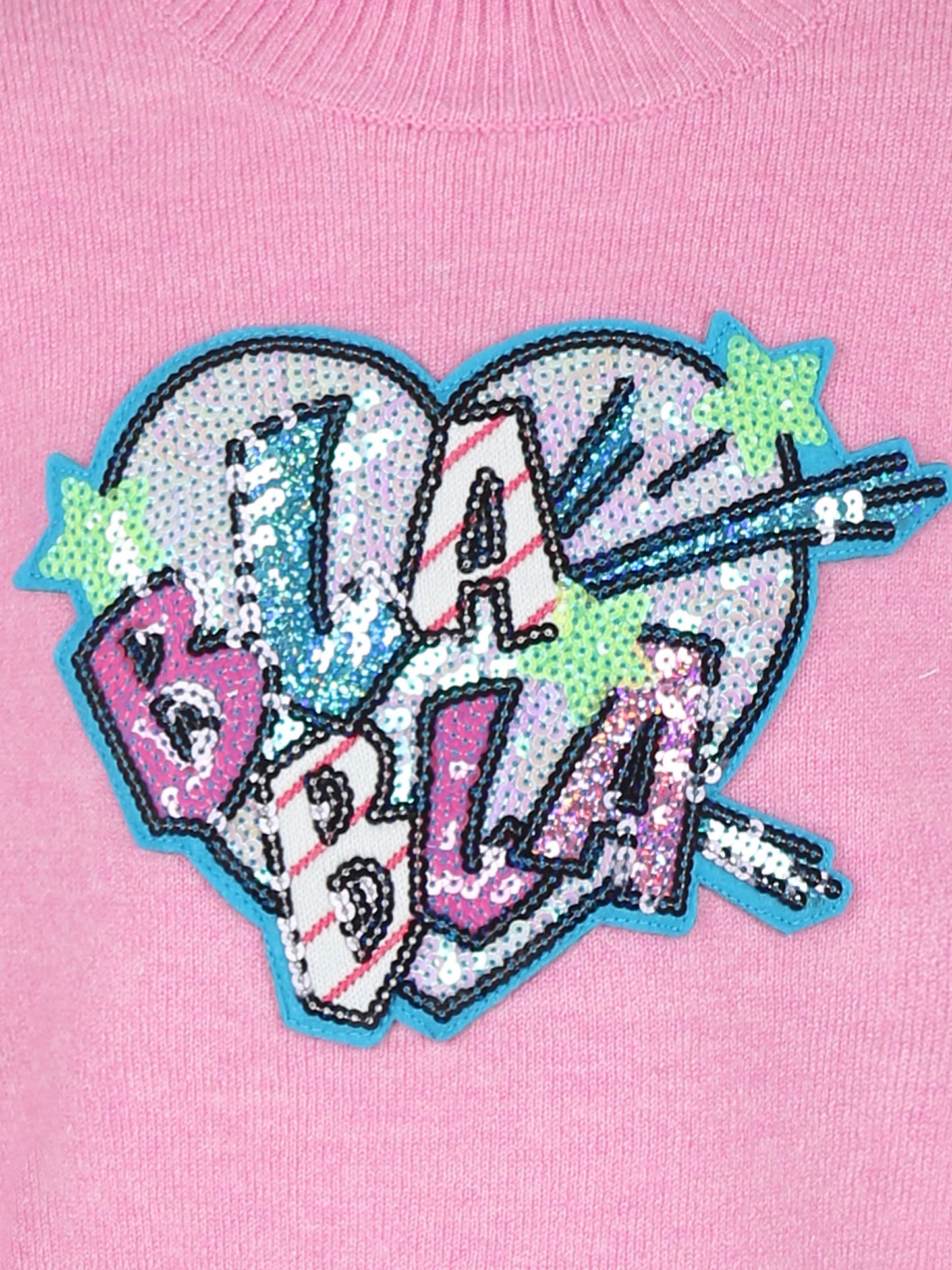 Maglione rosa per bambina con scritta e paillettes,Billieblush,U15B53 47C