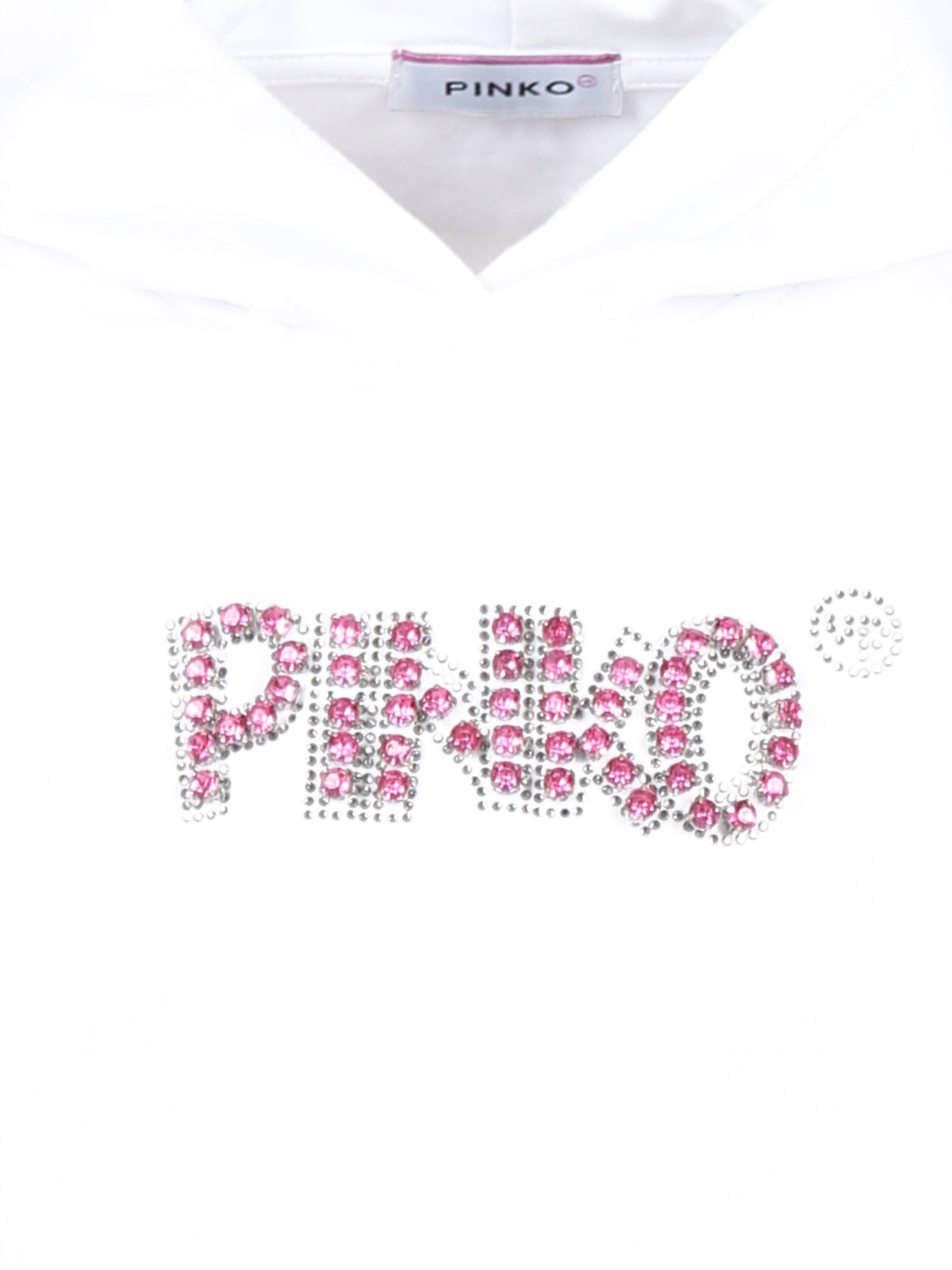 Felpa crop bianca per bambina con logo e strass