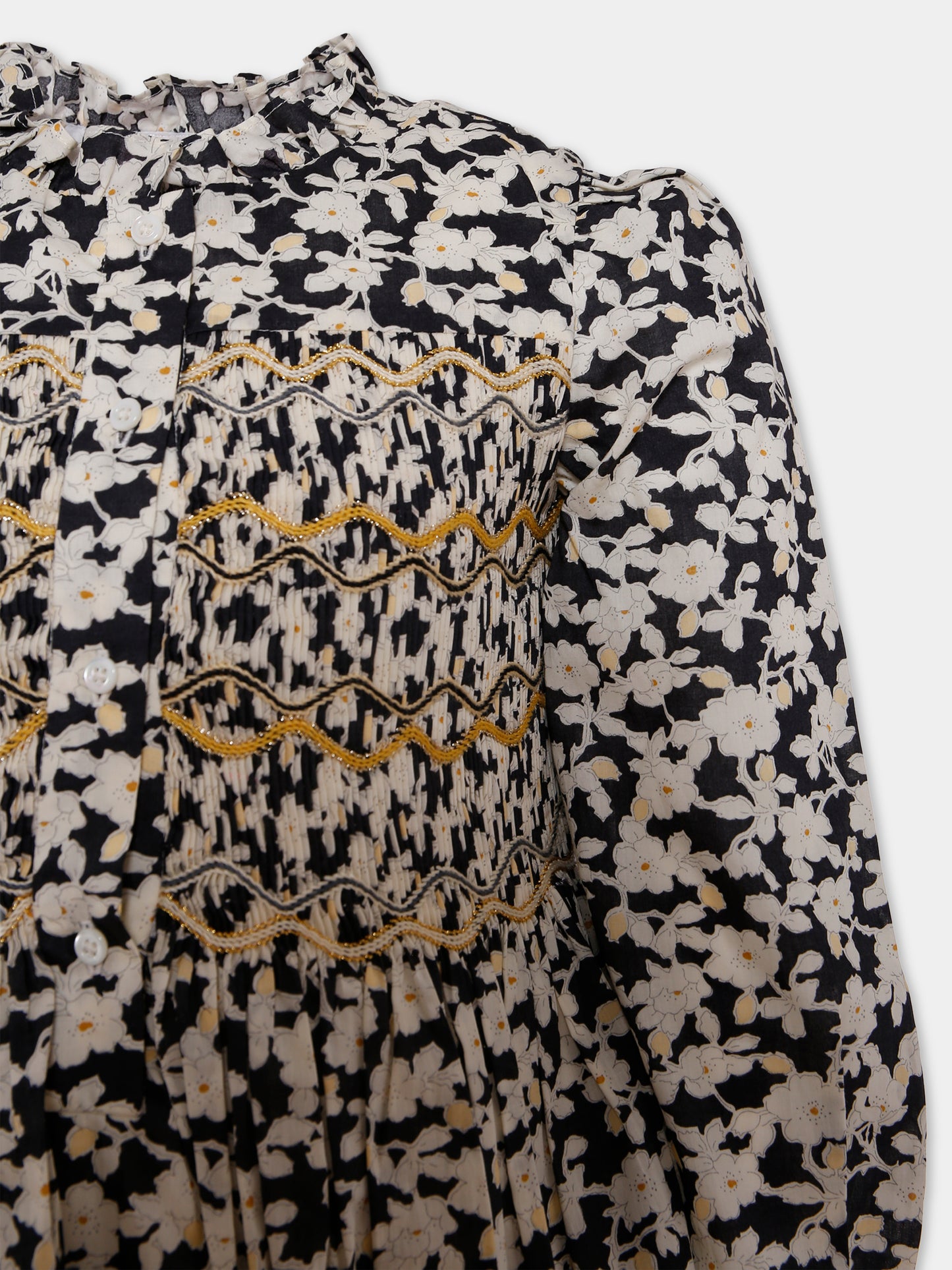 Vestito nero per bambina con stampa florale,Bonpoint,P05GDRW00011 599