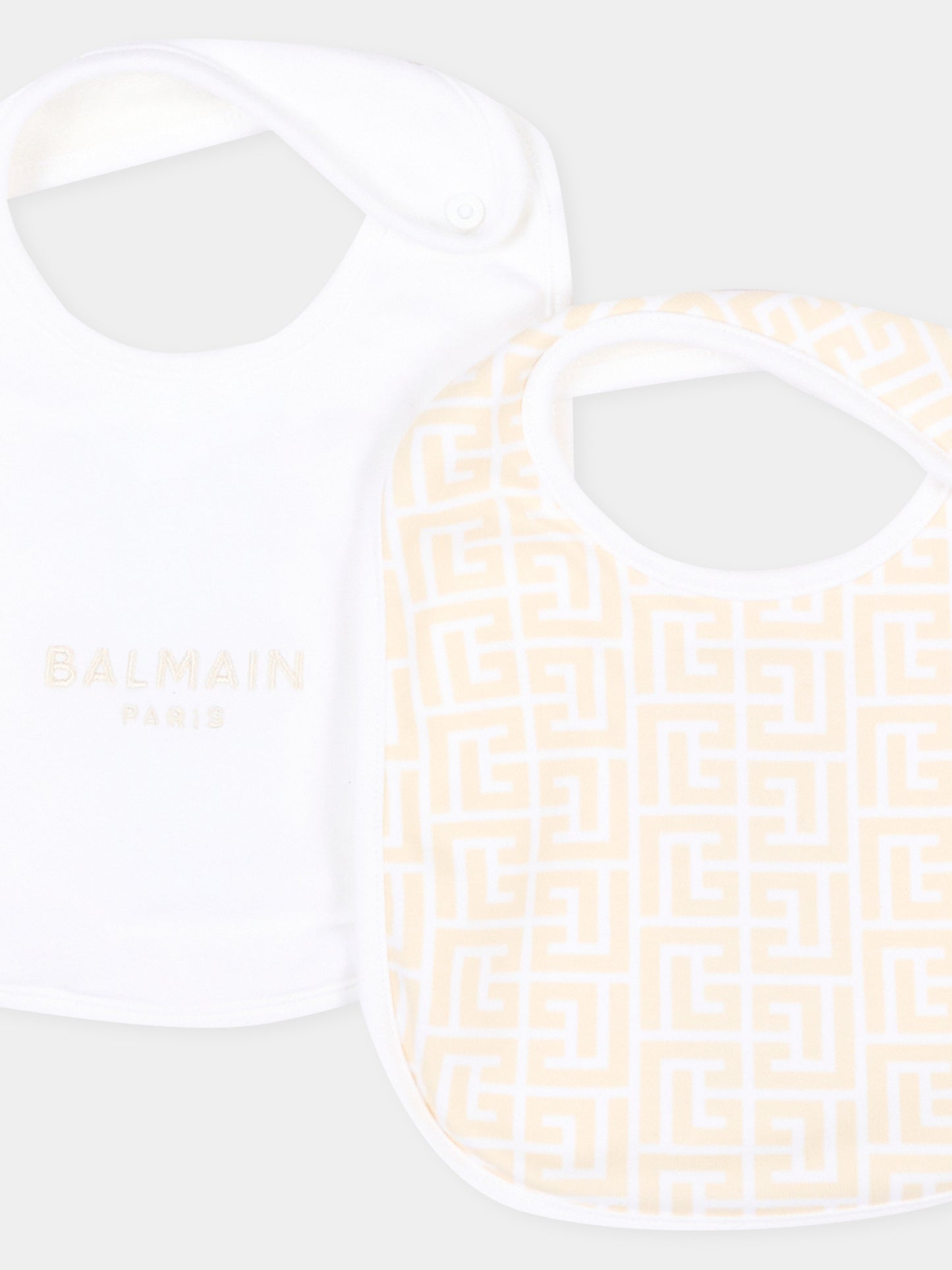 Bavaglini beige per neonati con logo,Balmain Kids,BXB53A Z2411 109BC