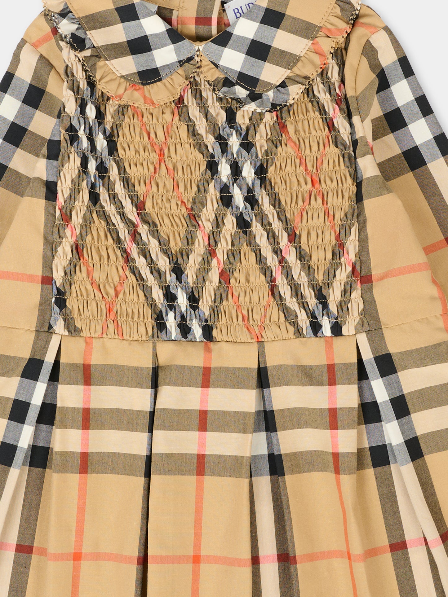 Vestito beige per neonata con check vintage,Burberry Kids,8112625 B9368