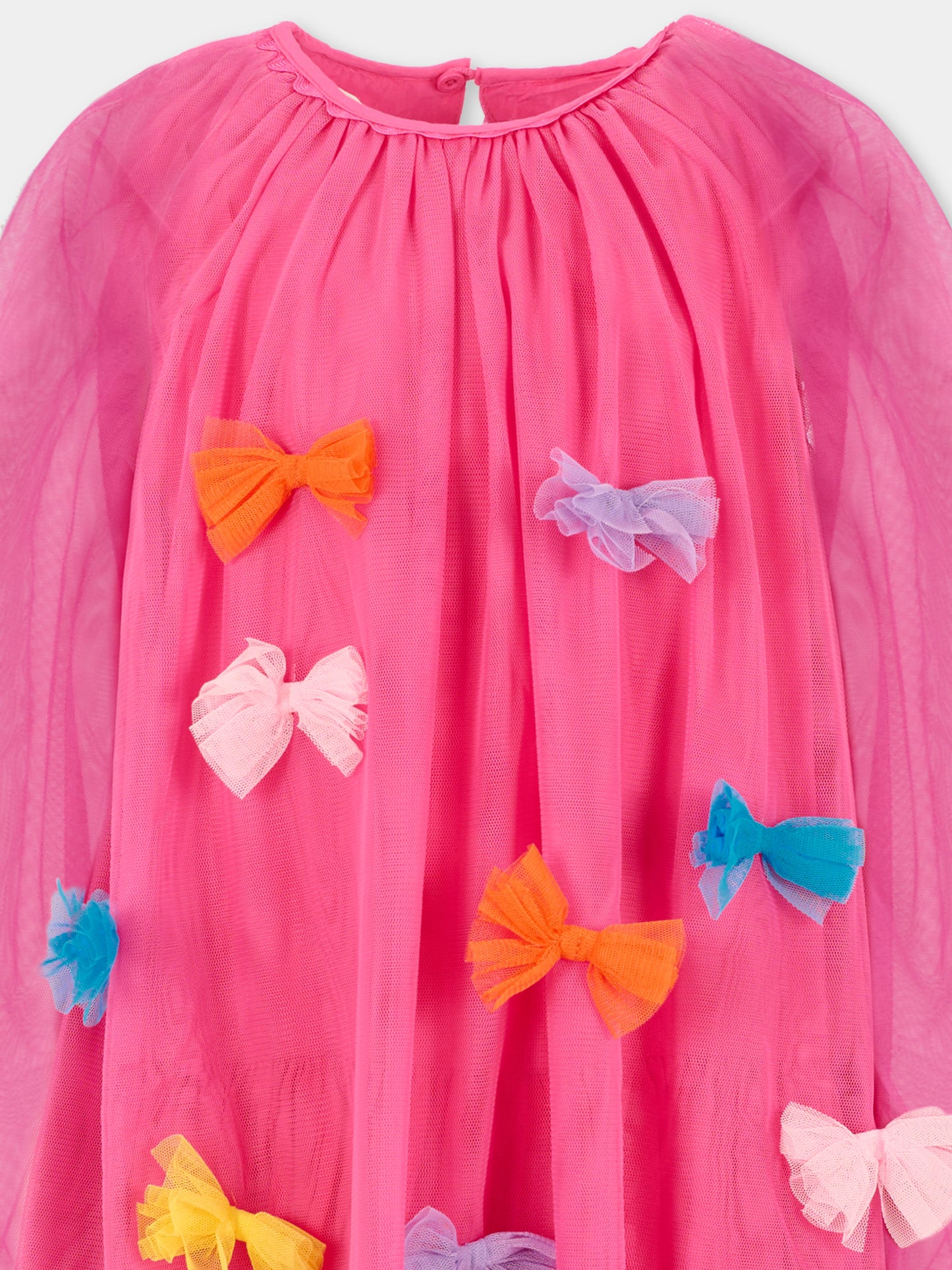 Vestito fucsia per bambina con fiocchi all over,Stella Mccartney Kids,TX1C50 Z1119 543