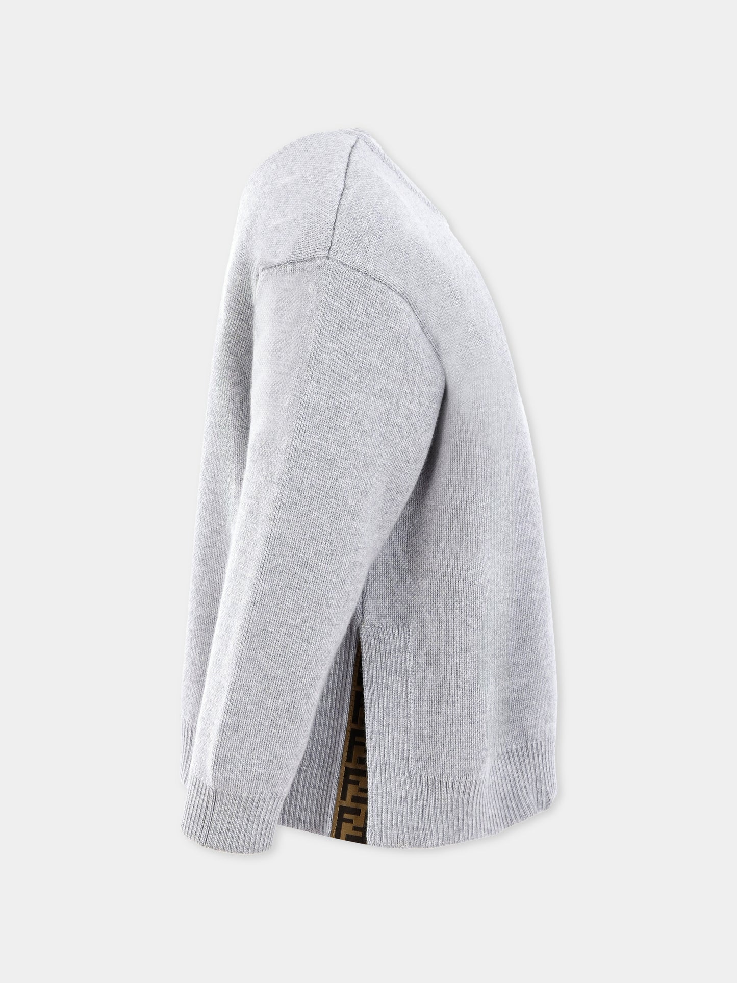 Maglione grigio per bambina con logo ricamato,Fendi Kids,JUG192 AUKU F0WG5