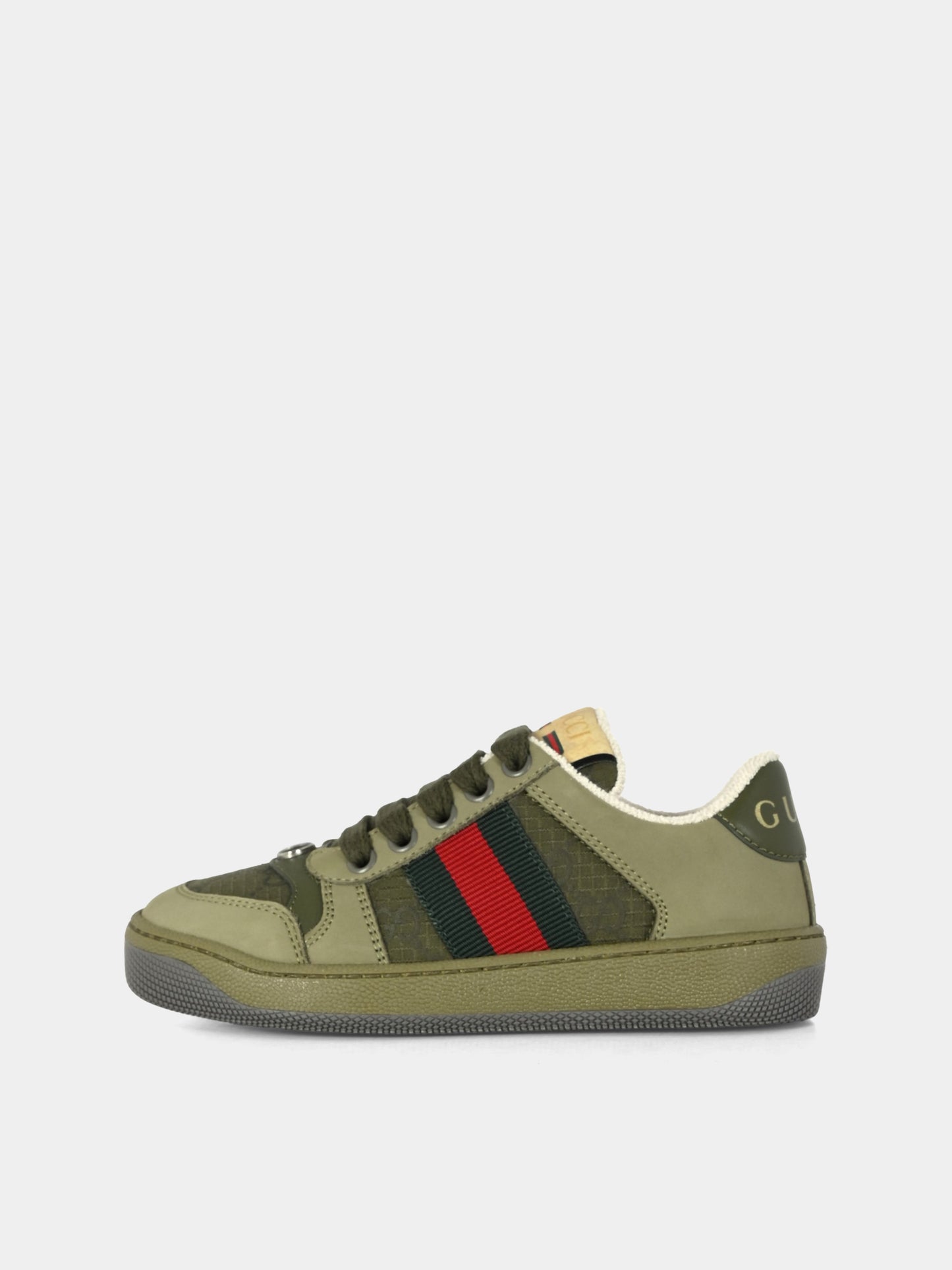 Sneakers Screener verdi per bambini con dettaglio Web,Gucci Kids,626620 FAD94 3243