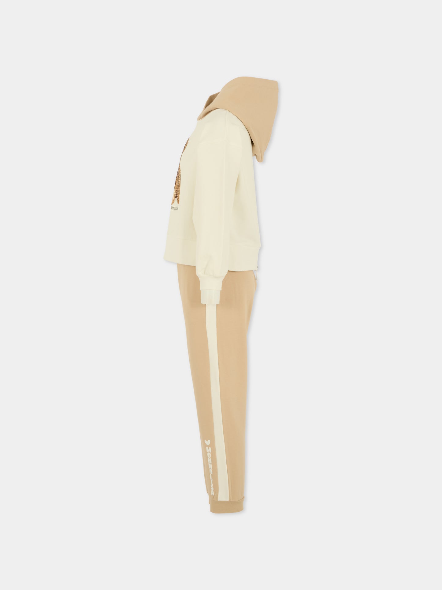 Completo beige per bambina con orsetto,Monnalisa,19F500 6004 0102