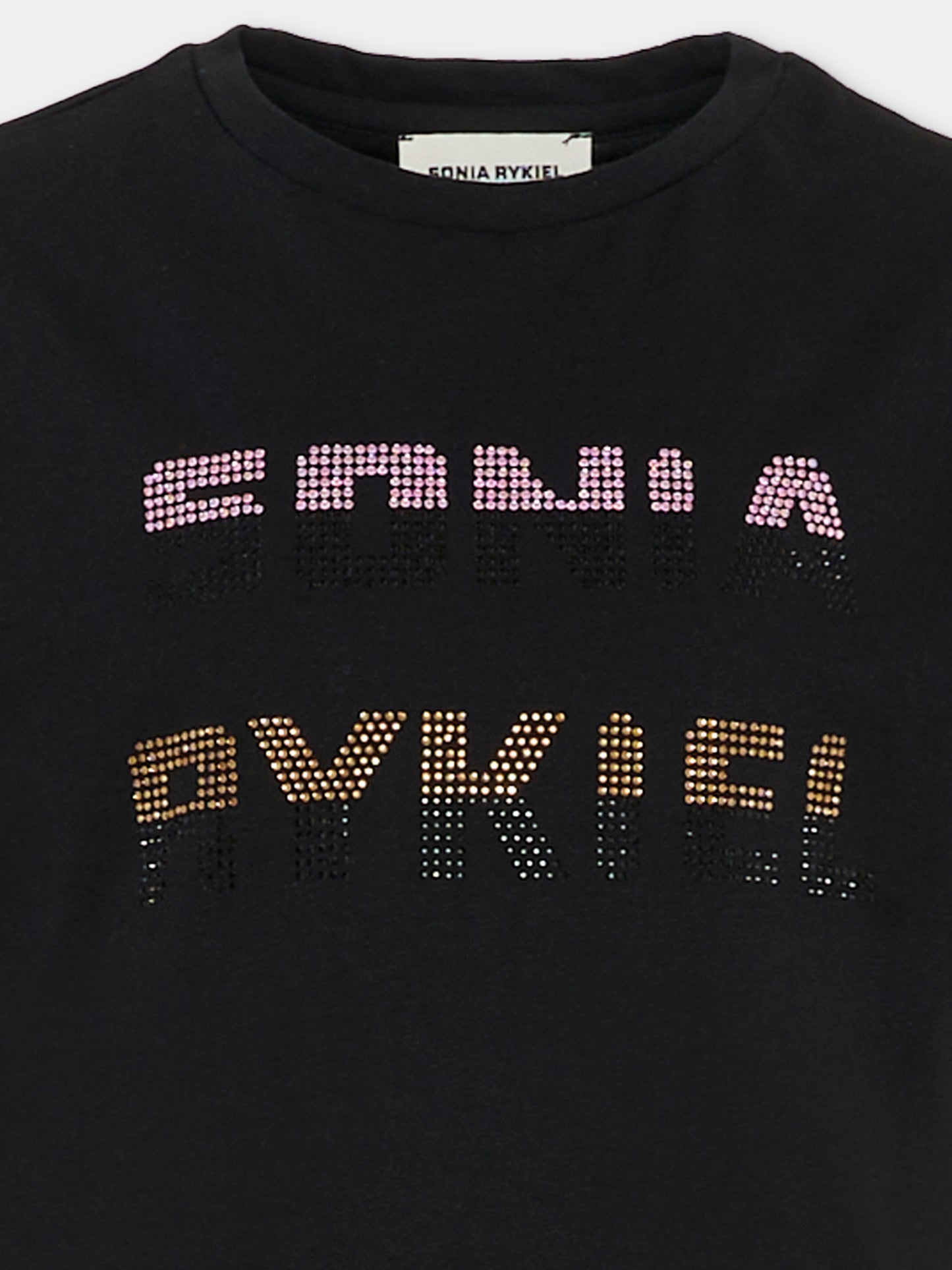T-shirt crop nera per bambina con logo,Sonia Rykiel Paris,A00355 09B