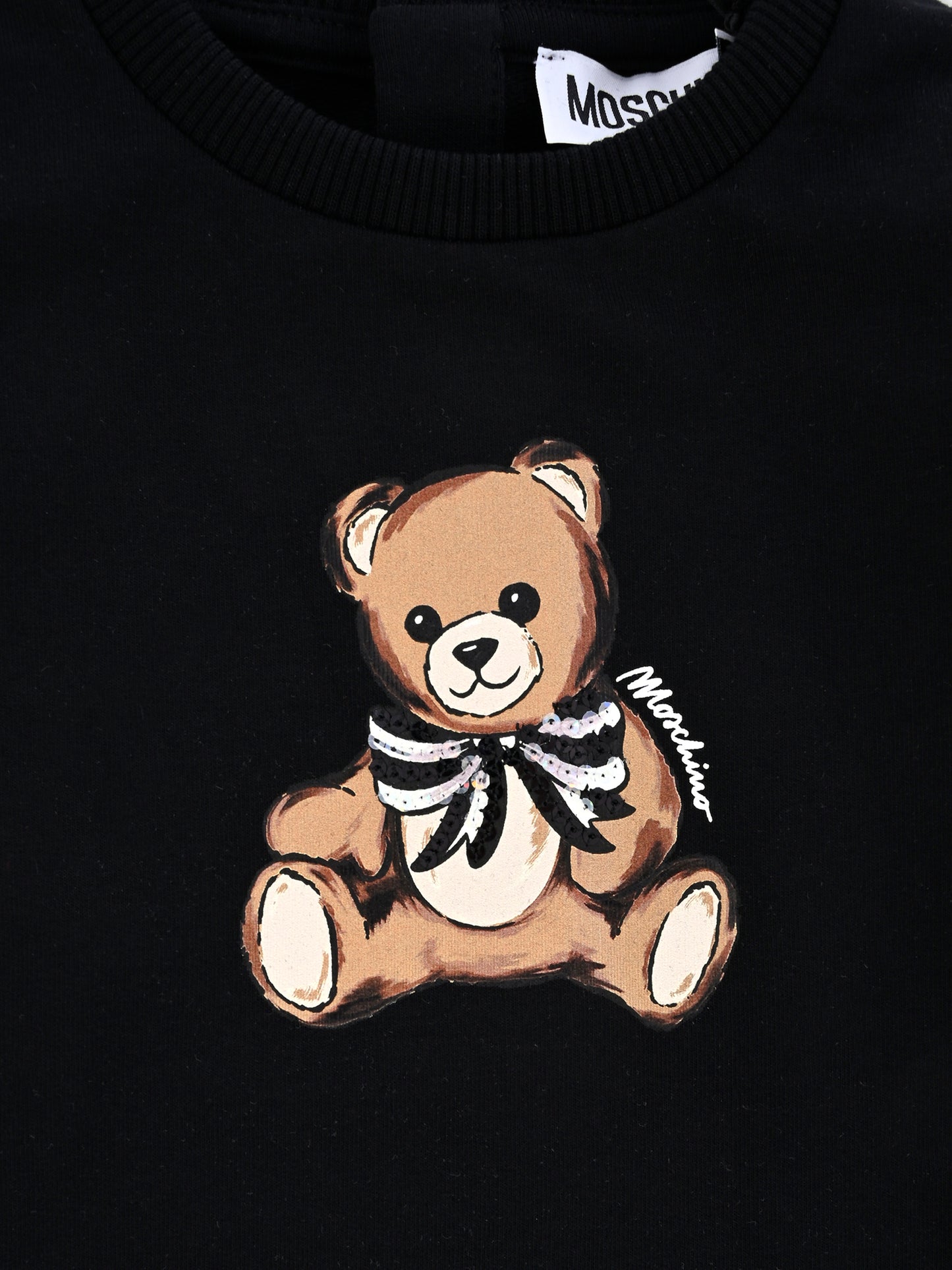 Vestito nero per neonata con Teddy Bear e paillettes,Moschino Kids,MDV0CW LDA16 60100