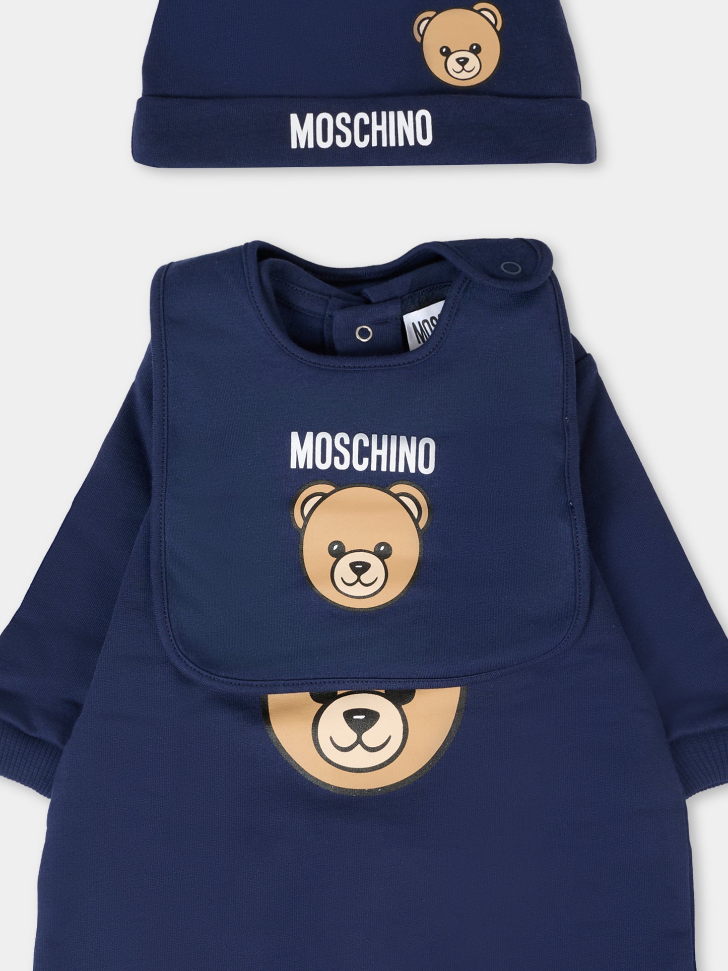 Set tutine blu per neonato con Teddy Bear,Moschino Kids,MMY08B LCA40 40016