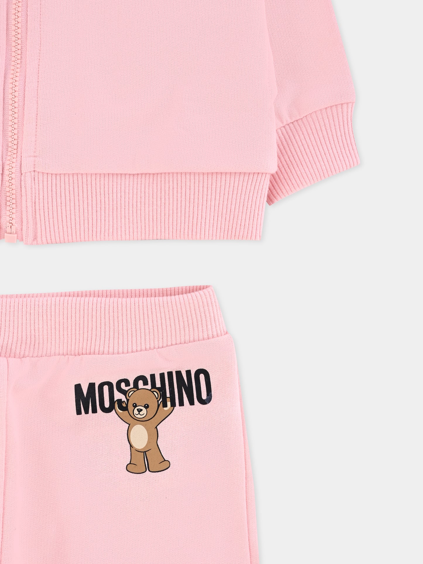 Completo rosa per neonata con logo e Teddy Bear,Moschino Kids,MUK05G LCA40 50209
