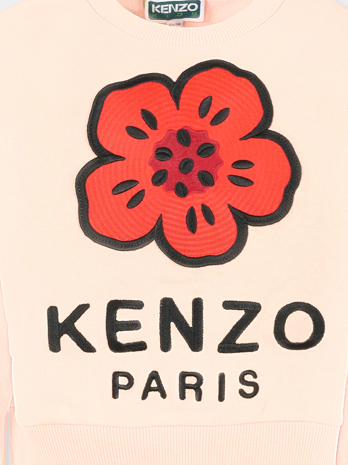 Felpa rosa per bambina con papavero,Kenzo Kids,K61378 47H