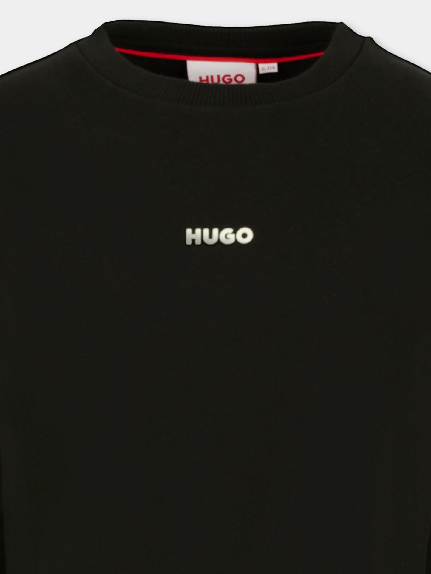 Felpa nera per bambino con logo bianco,Hugo,G00447 09B