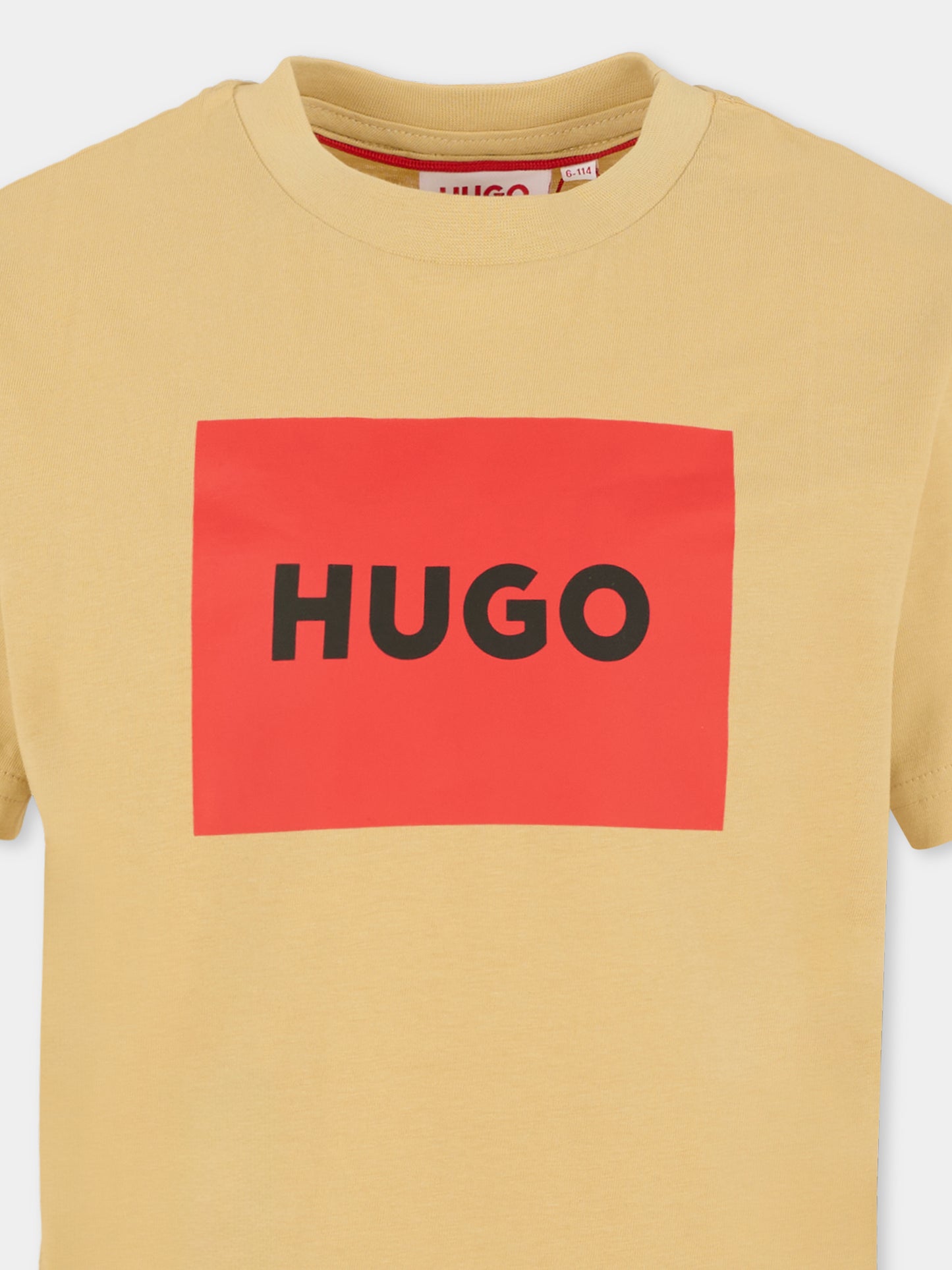 T-shirt beige per bambino con logo nero,Hugo,G00572 249