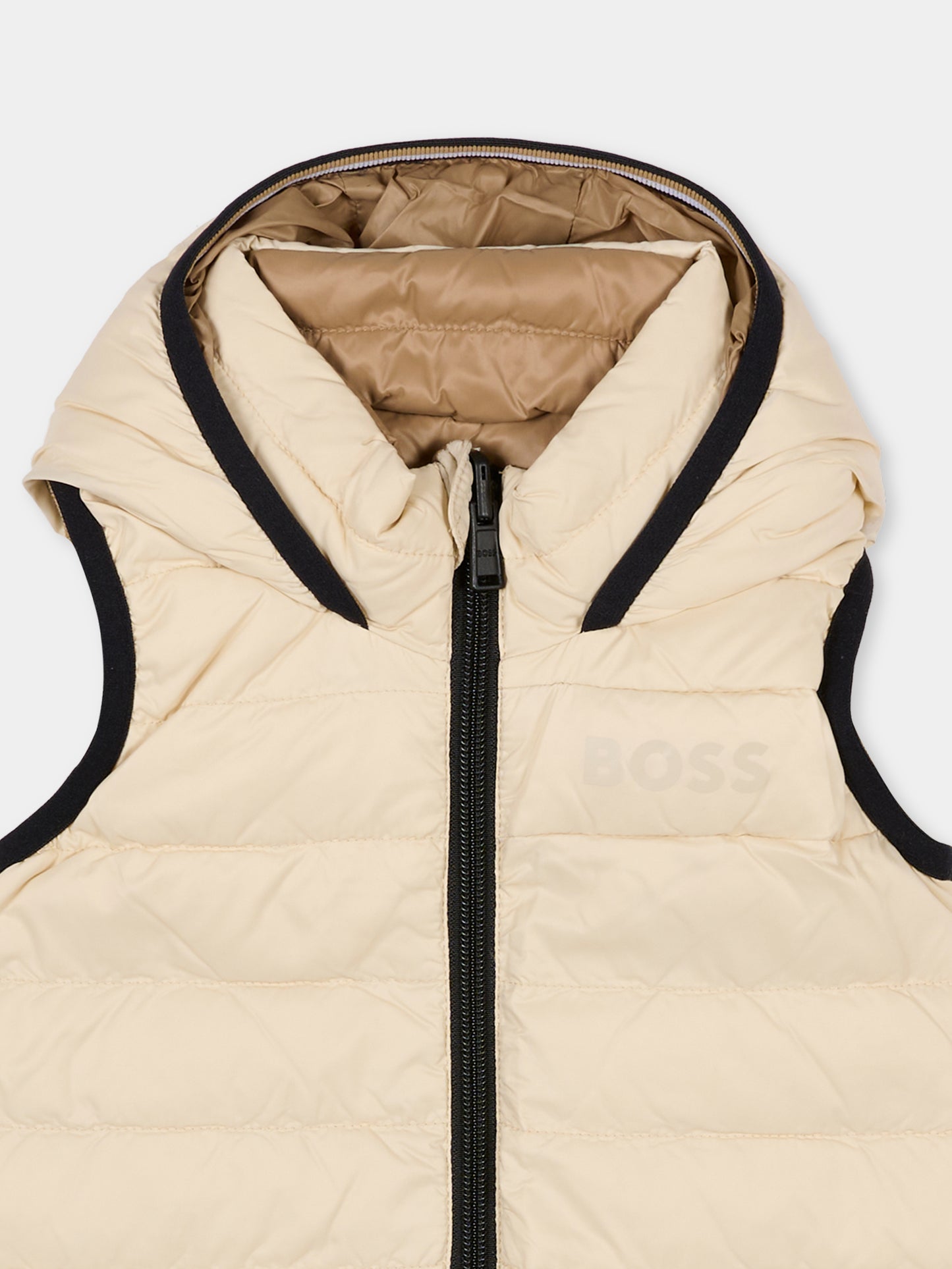 Gilet reversibile beige per neonato con logo,Boss,J52474 21C