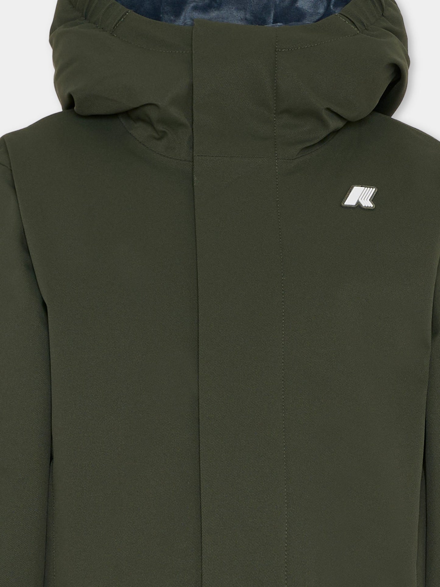 Giubbotto Jacko Twill Marmotta verde per bambino con logo,K-way,K1128FW AL7