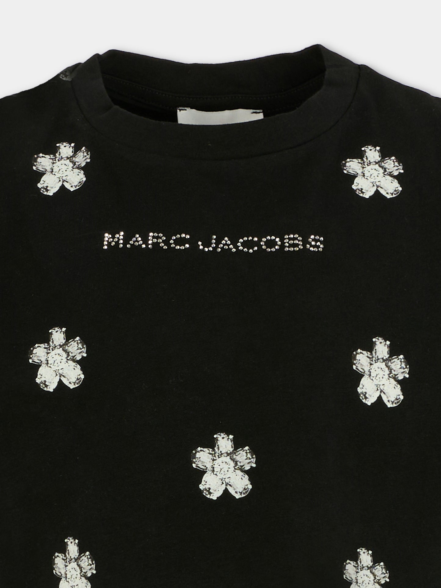 T-shirt crop nera per bambina con fiori all over,Marc Jacobs,W60582 09B