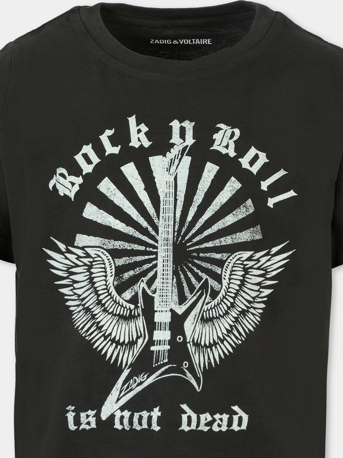 T-shirt nera per bambini con chitarra,Zadig & Voltaire Kids,X60459 09B