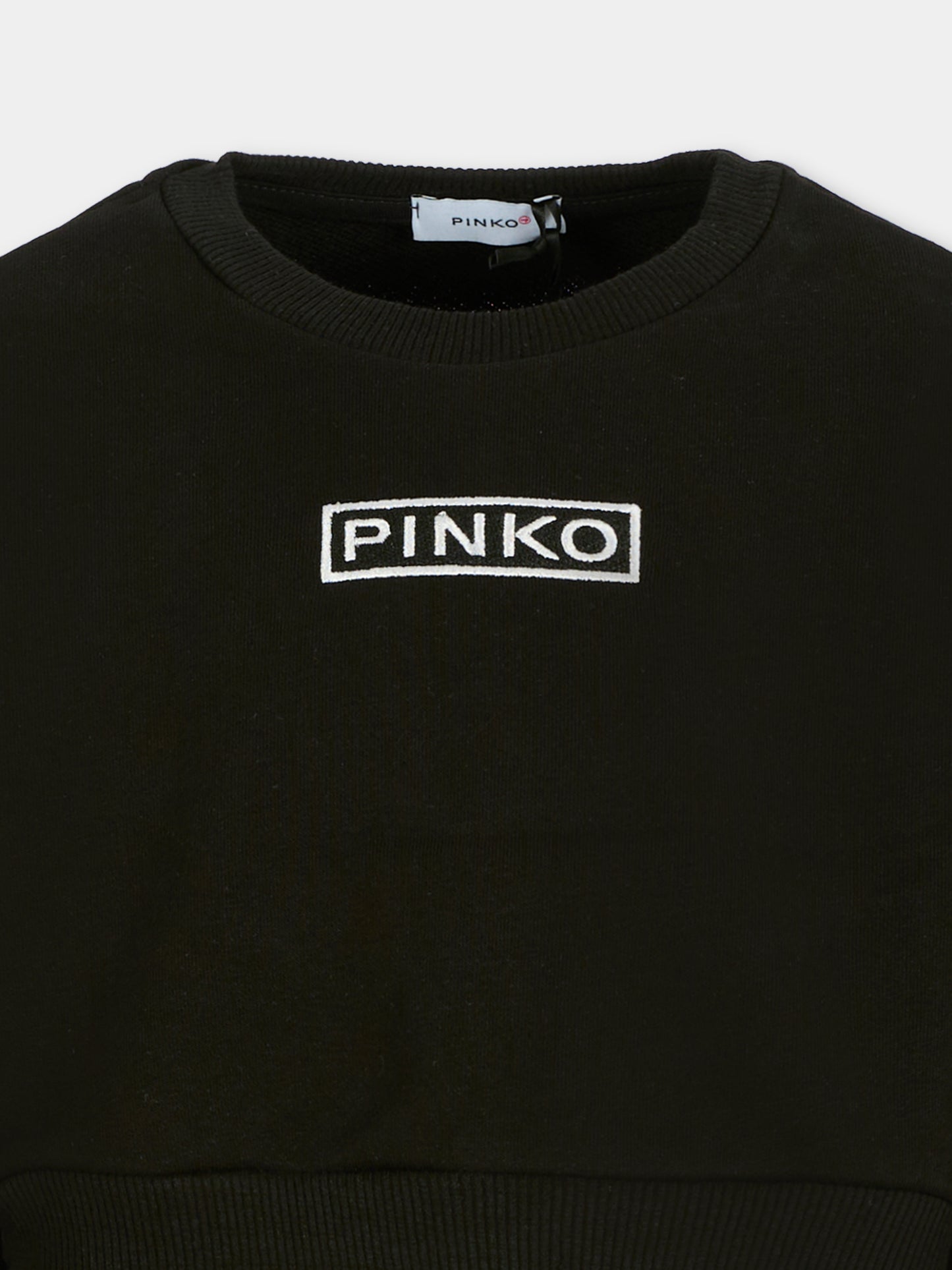 Felpa crop nera per bambina con logo,Pinko,KFFE012.C.FF013.D852