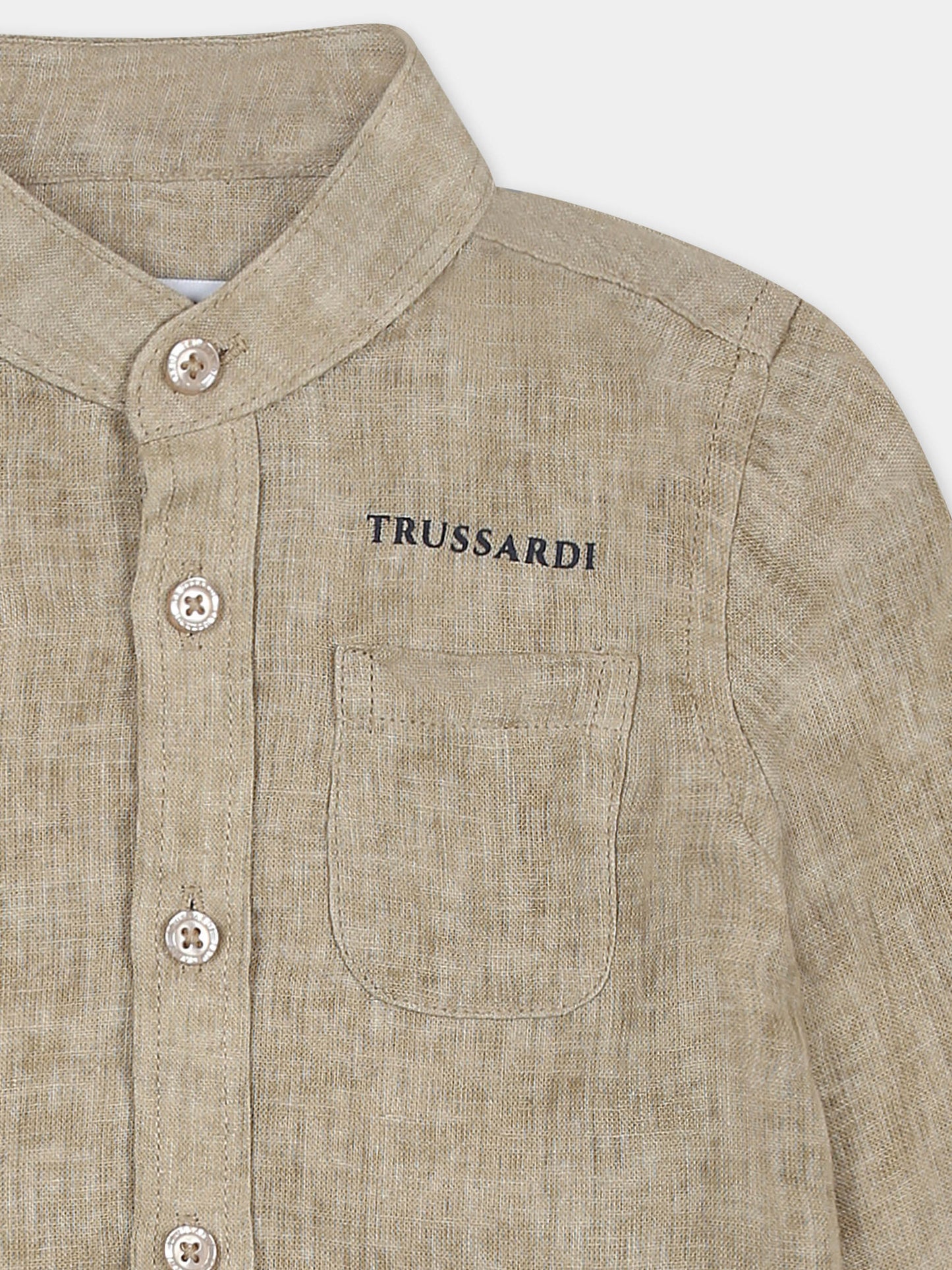 Camicia beige per neonato con logo,Trussardi Junior,TIP25042CA BEIGE LIGHT