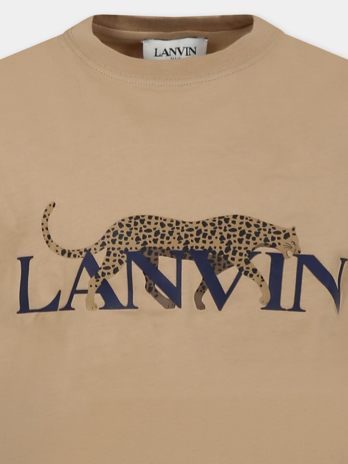T-shirt beige per bambino con logo e ghepardo,Lanvin Petite,N30066 276