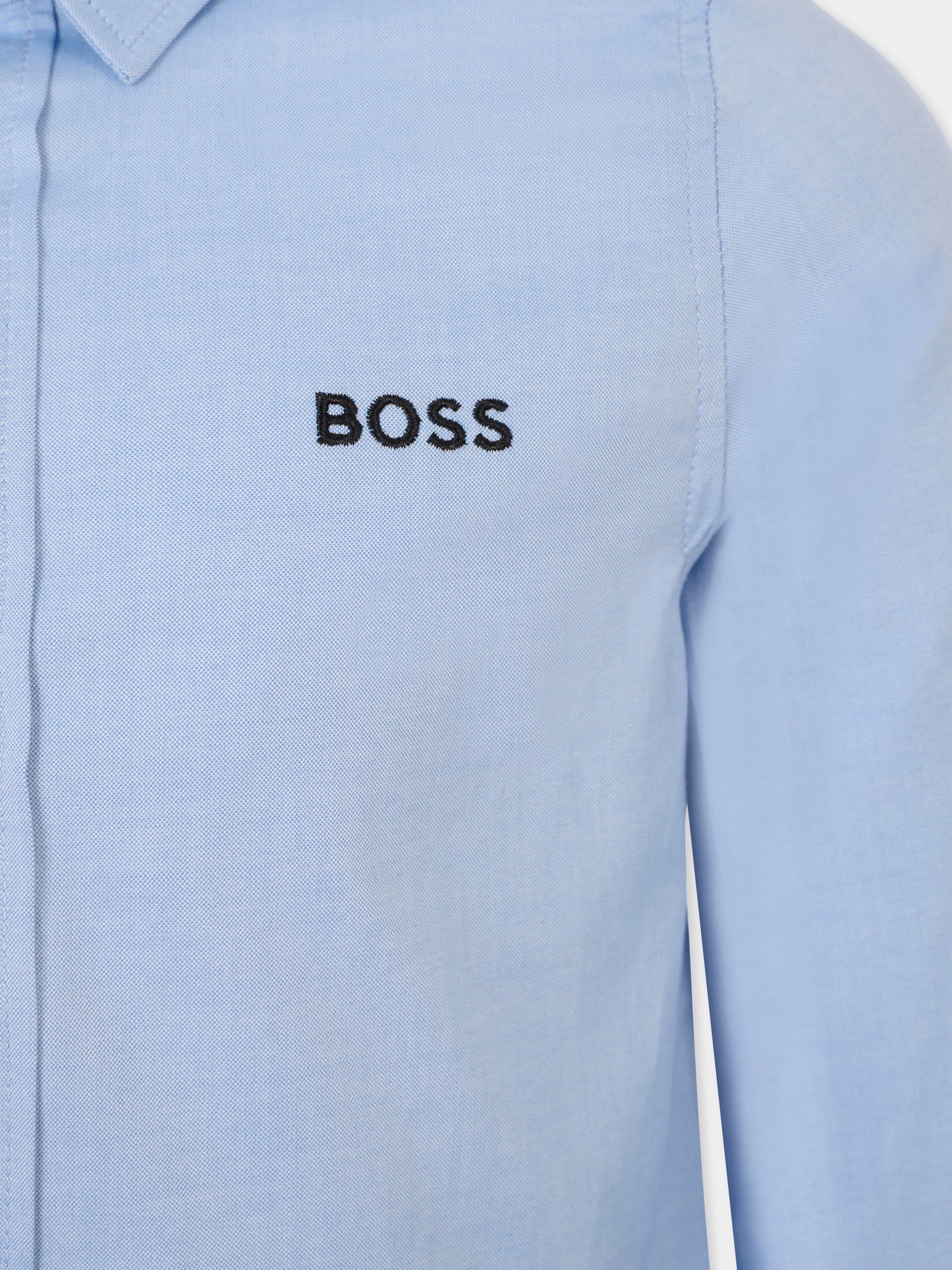 Camicia azzurra per bambino con logo nero,Boss,J52675 V60