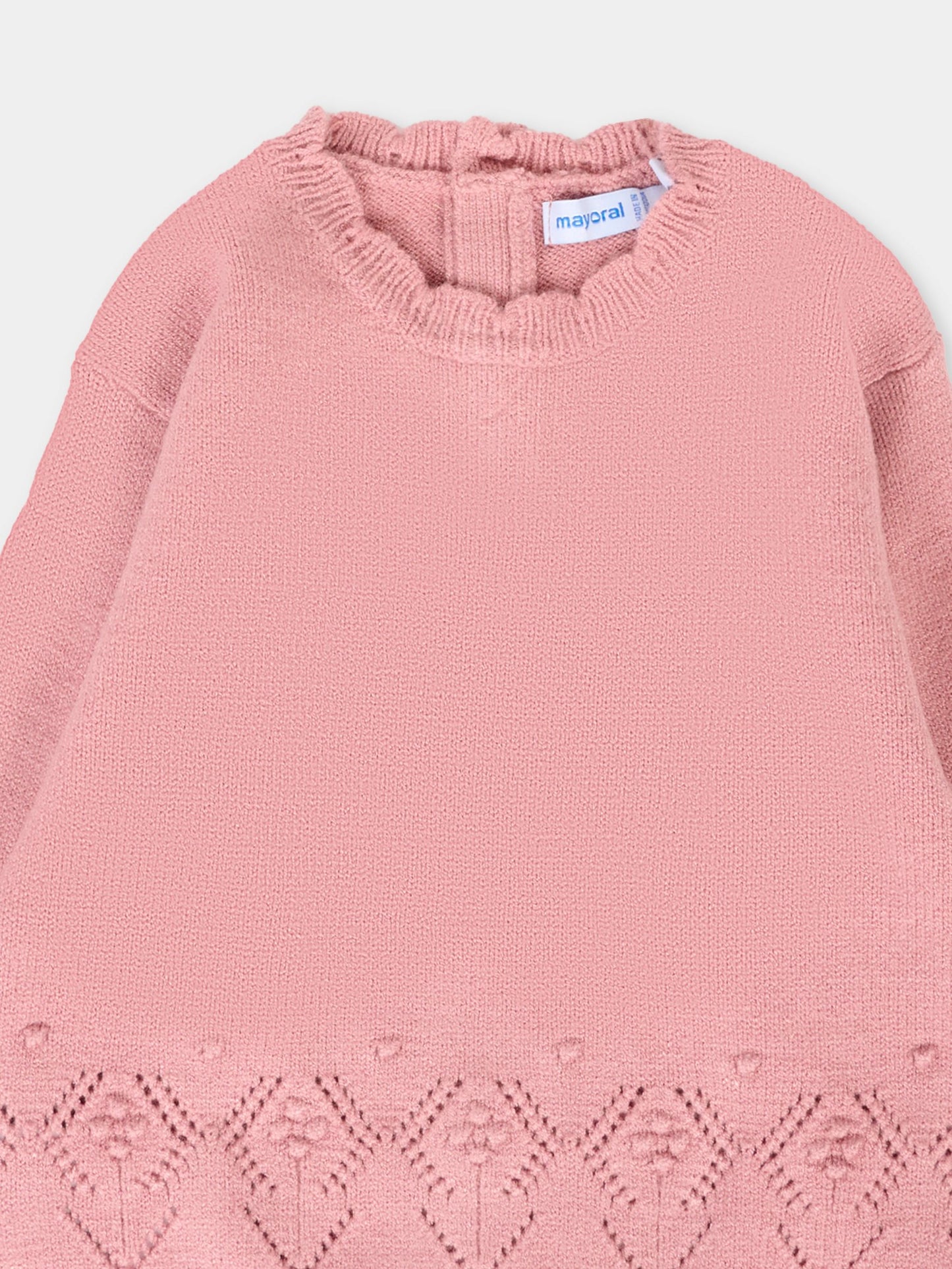 Maglione rosa per neonata con fiori ricamati,Mayoral,2353 022