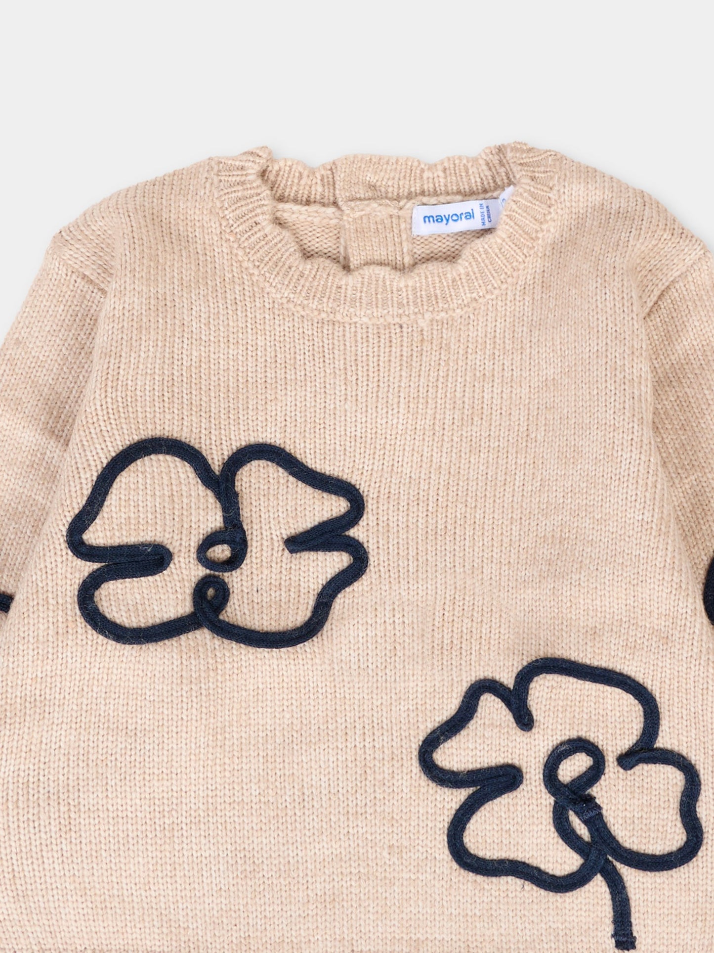 Maglione beige per neonata con fiori blu,Mayoral,2355 025