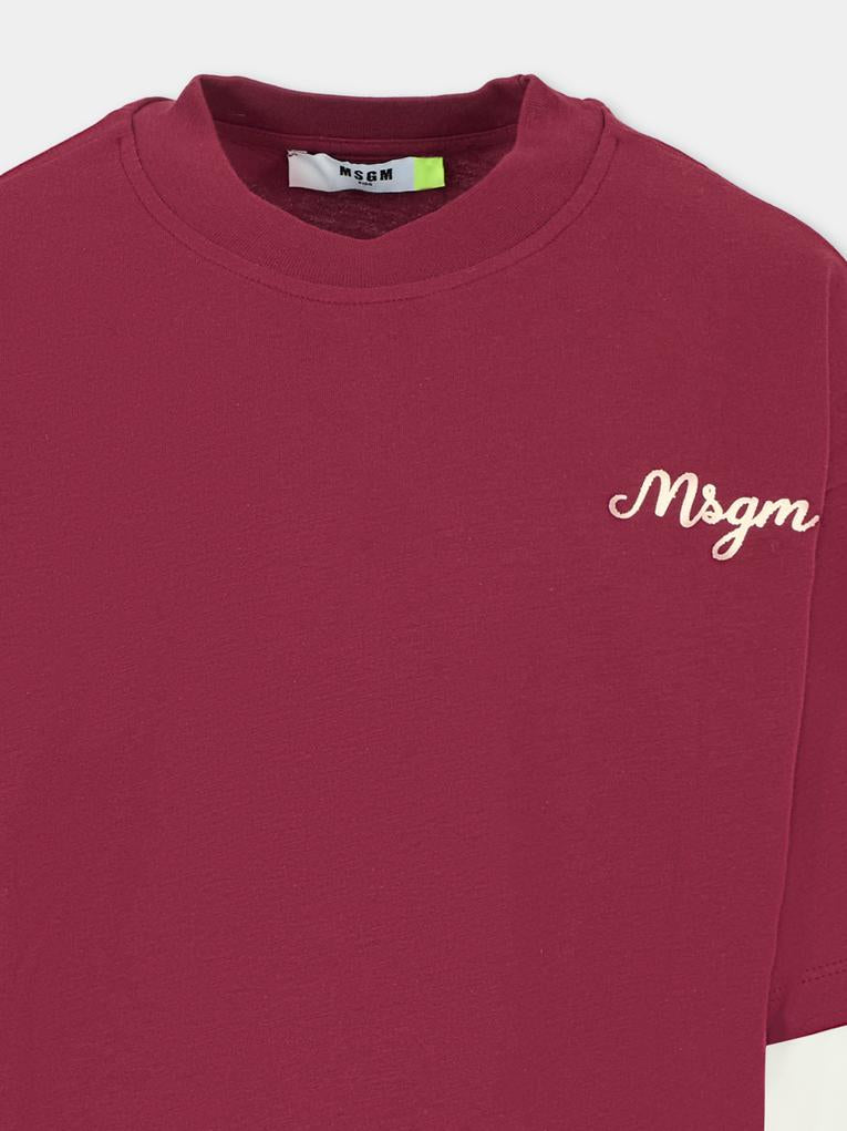 T-shirt bordeaux per bambino con logo avorio,Msgm Kids,F5MSJBTH257 MS034