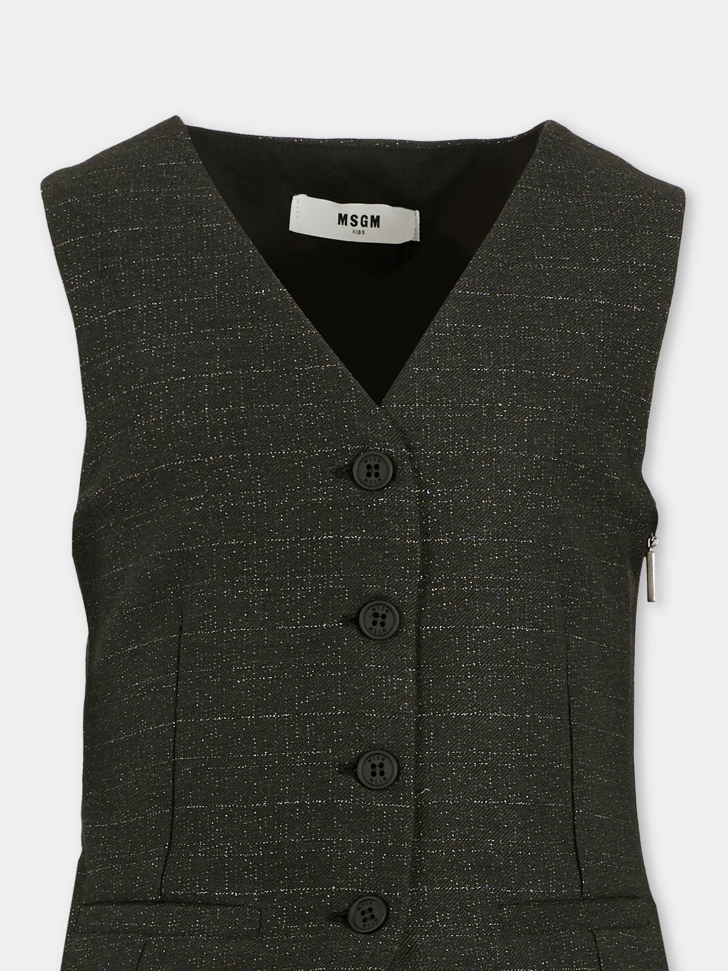 Vestito nero per bambina con patch logato,Msgm Kids,F5MSJGDR202 110