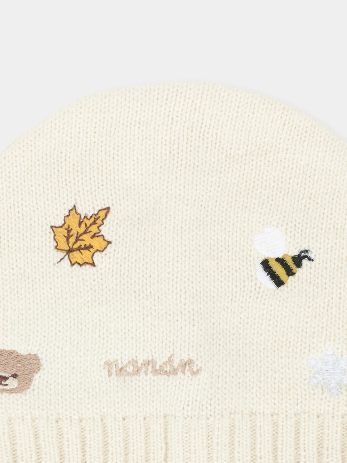 Berretto avorio per neonati con ape,Nanán,I25014B