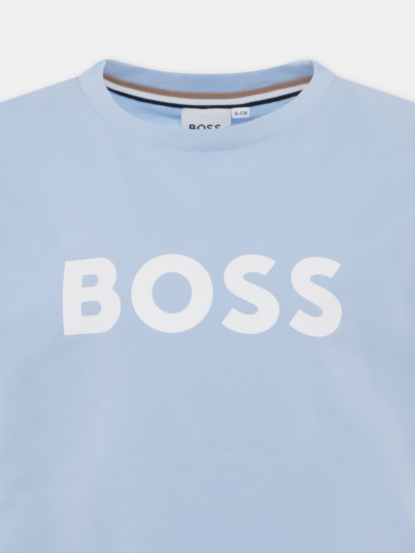 T-shirt celeste per bambino con logo,Boss,J50718 783