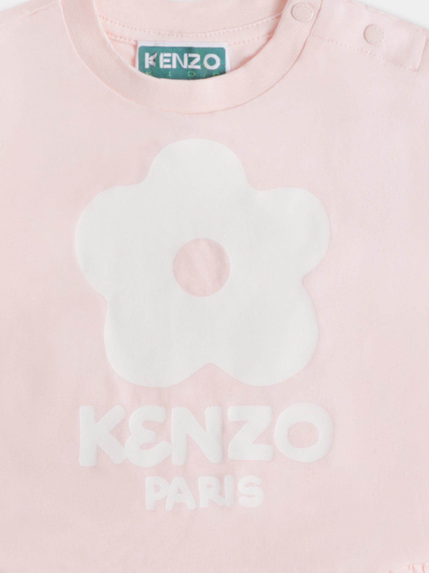 Vestito rosa per neonata con fiore e logo,Kenzo Kids,K60115 46T