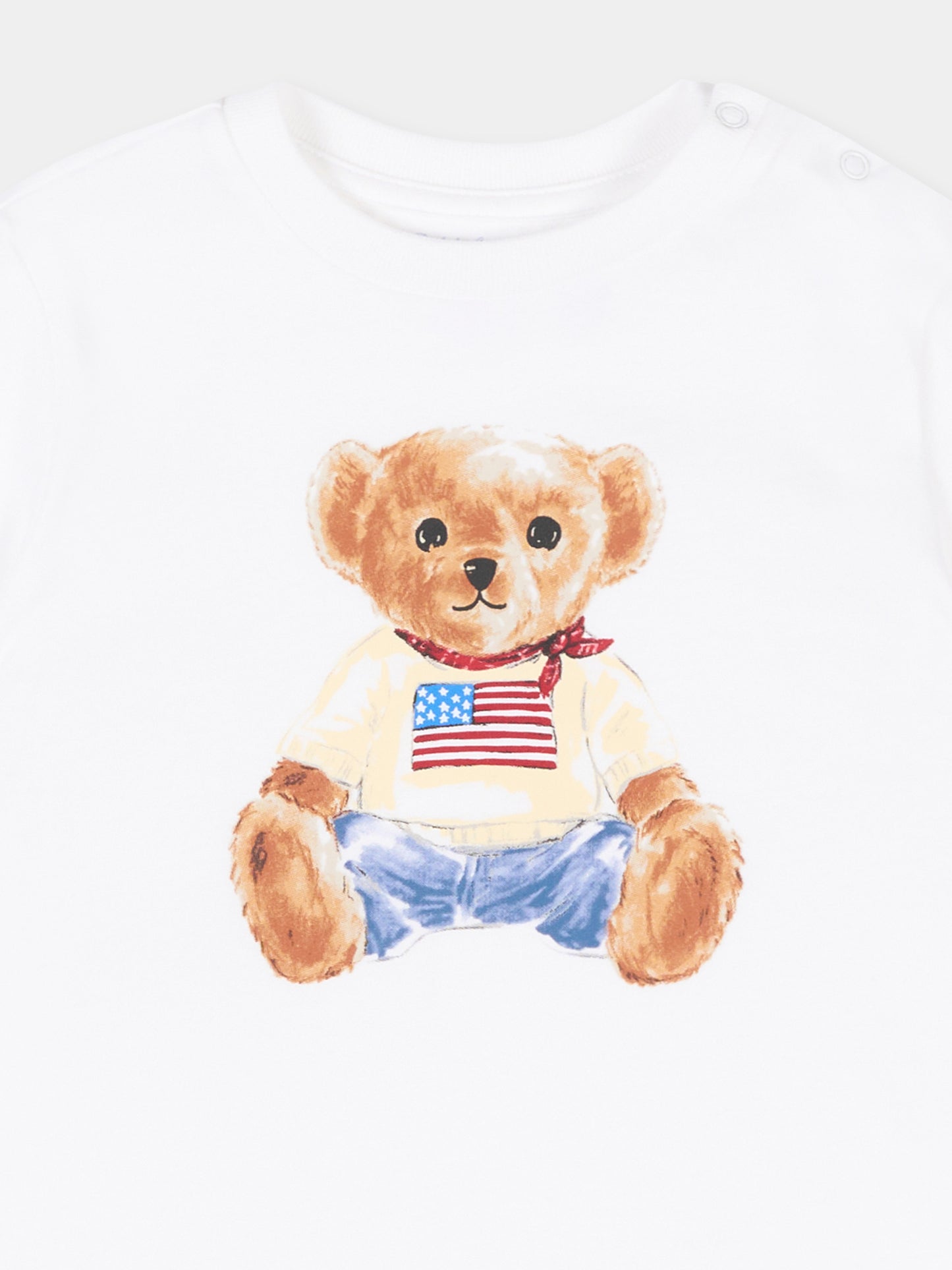 T-shirt bianca per neonato con Polo Bear,Ralph Lauren Kids,844731001