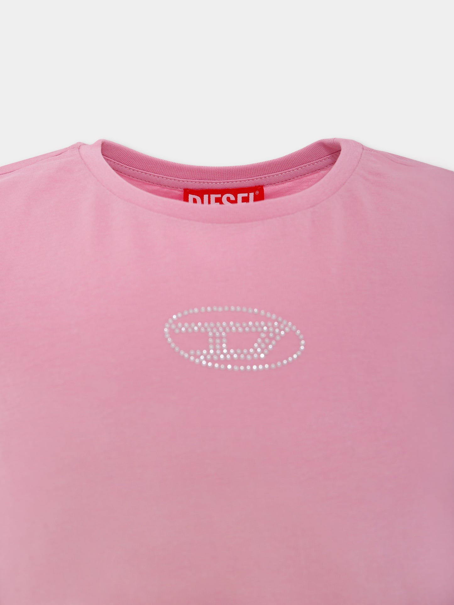 T-shirt crop rosa per bambina con logo,Diesel,J01953 KYAUN K325