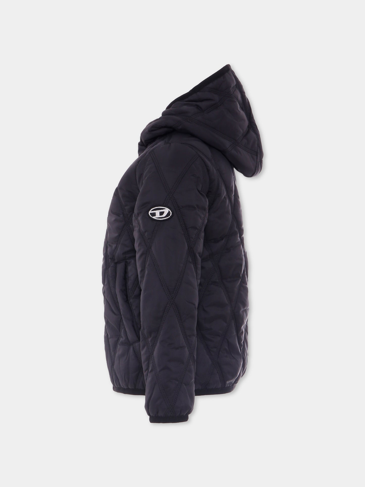 Piumino nero per bambino con logo,Diesel,J02089 KXBM0 K900