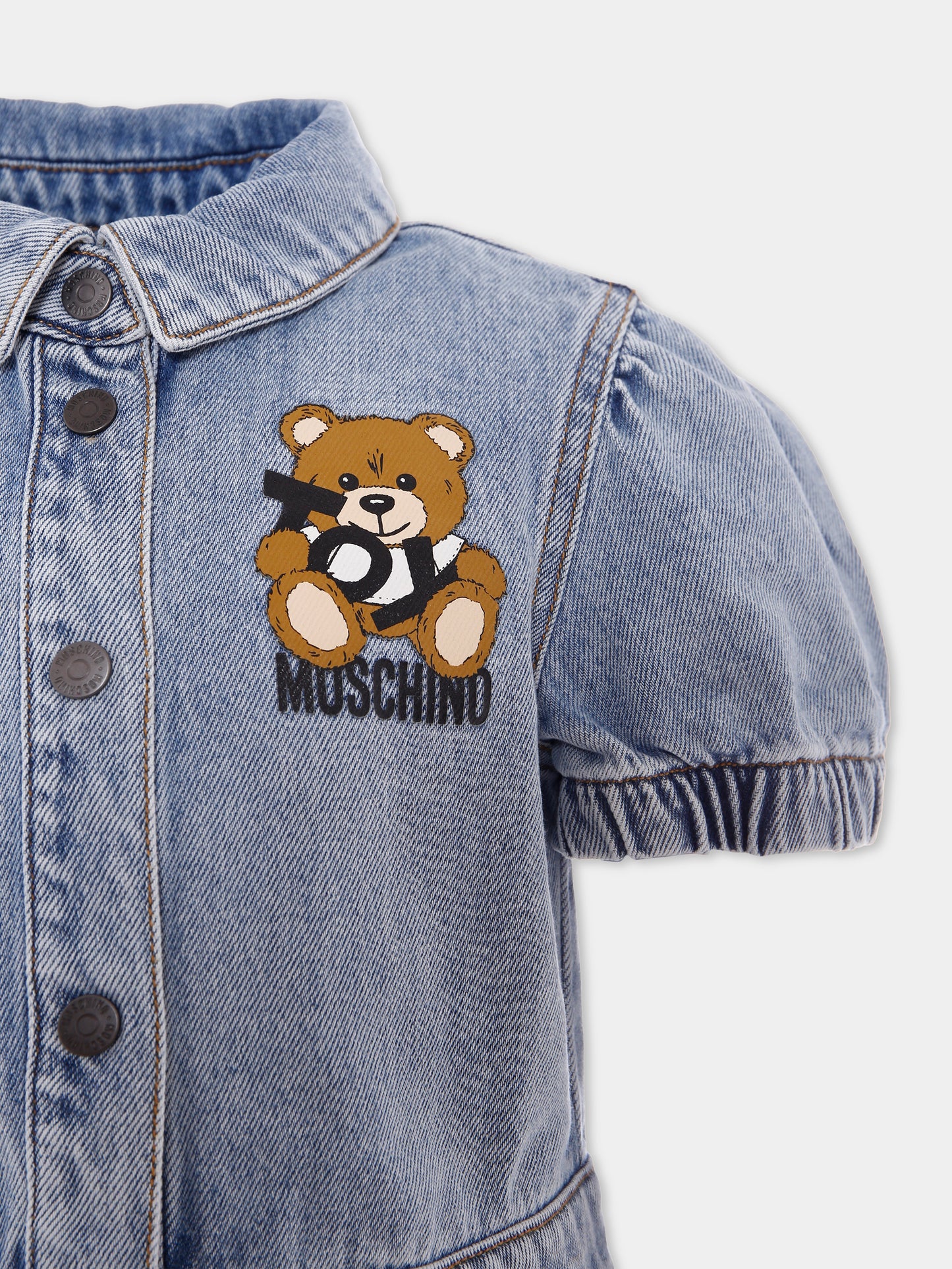 Vestito denim per bambina con Teddy Bear,Moschino Kids,HDV0FX L0E08 40186
