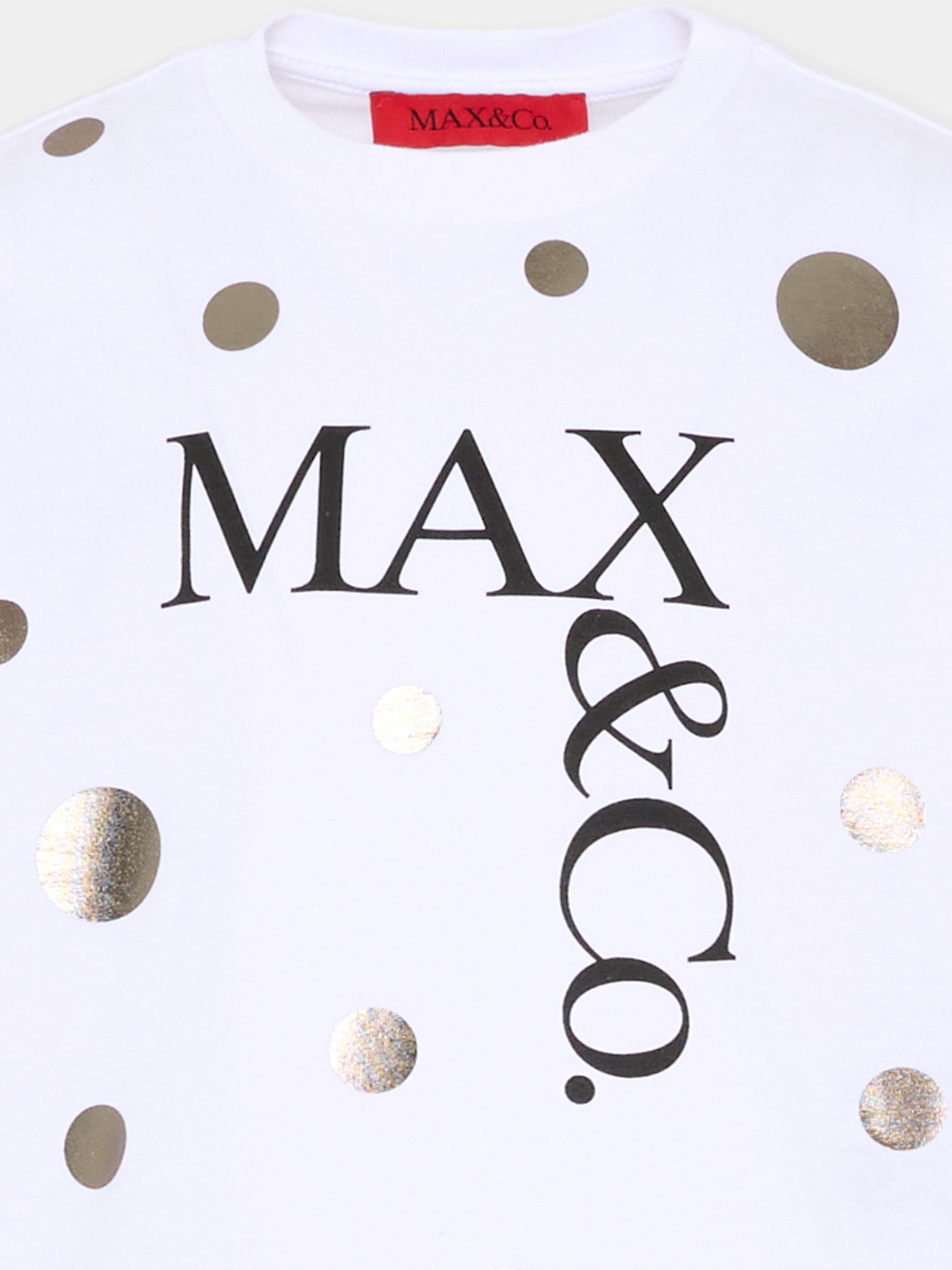 T-shirt bianca per bambina con pois,Max&co,MX0289 MX057 MX100