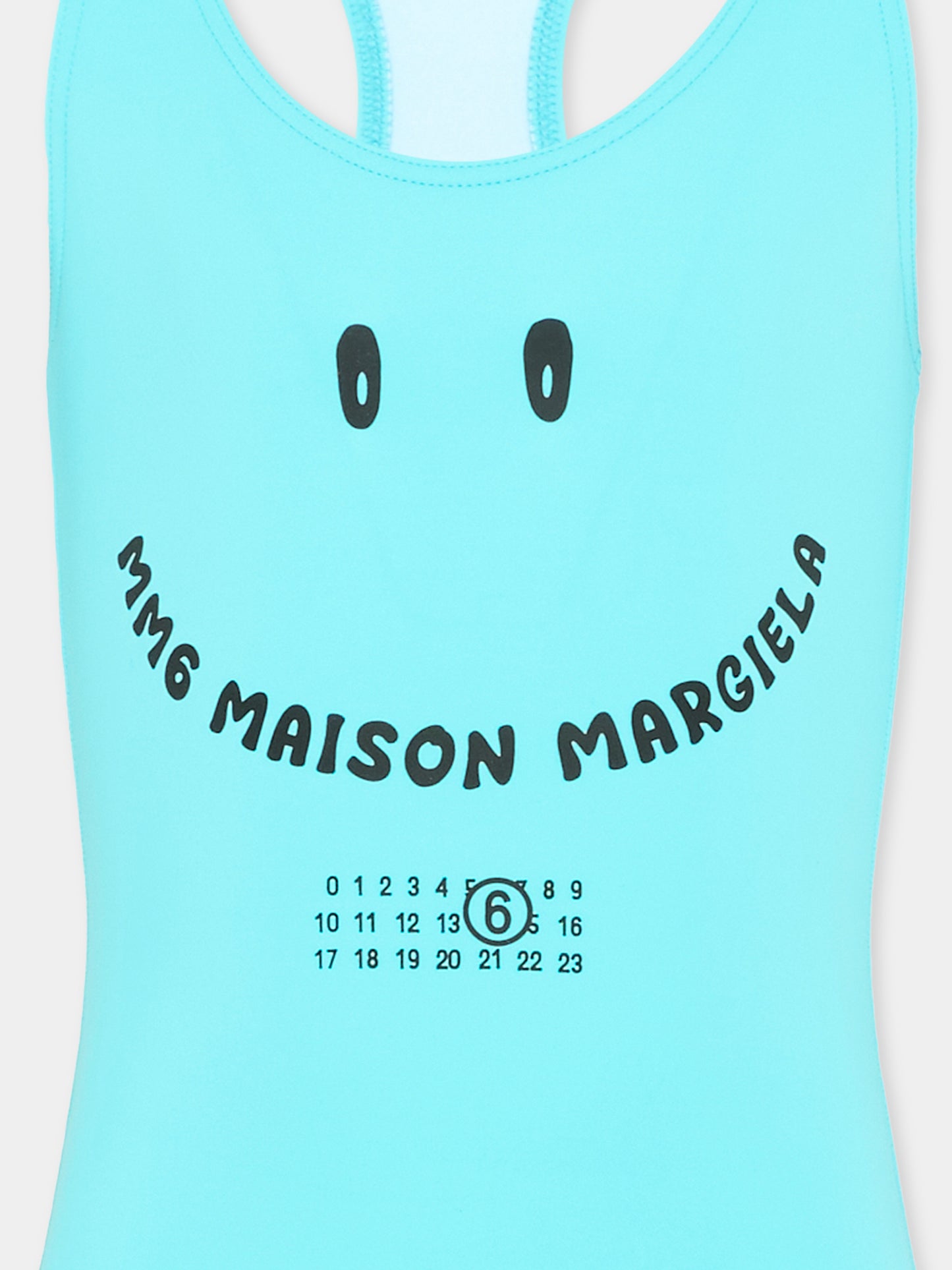 Costume intero azzurro per bambina con logo,Mm6 Maison Margiela,M60991 MM00P M6809