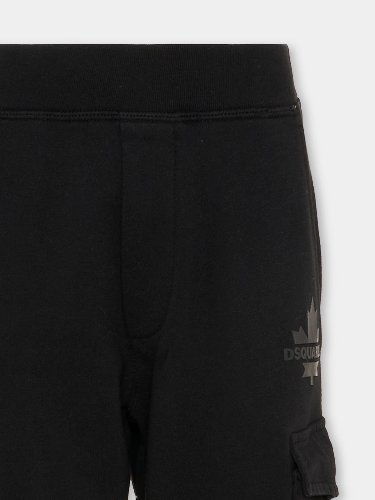 Pantaloni neri per bambino con foglia d'acero,Dsquared2,DQ2721 D0AC6 DQ900