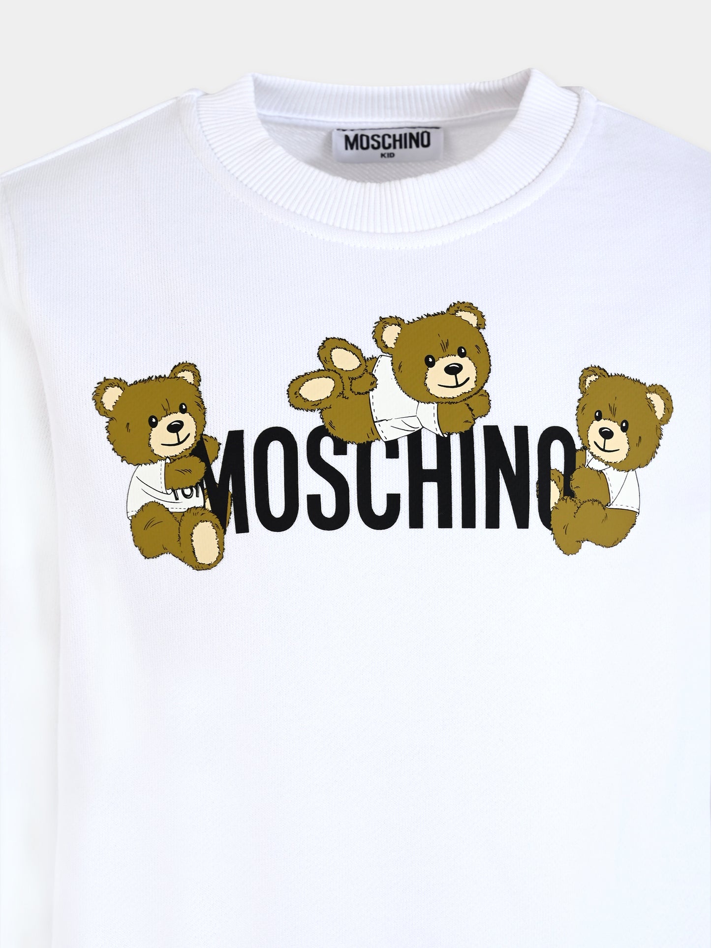 Felpa bianca per bambini con tre Teddy Bears,Moschino Kids,HMF08V LCA19 10101