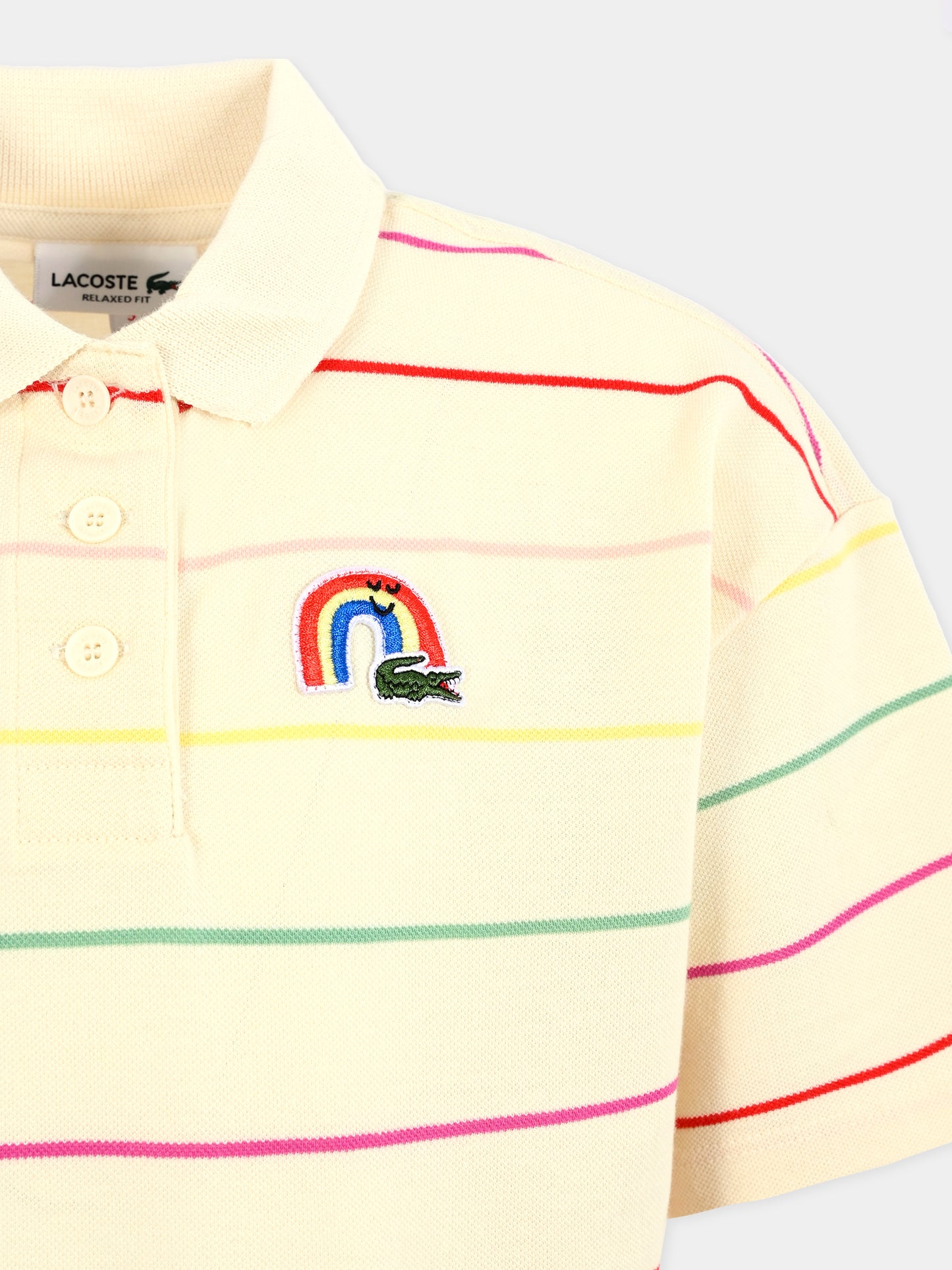 Vestito avorio per bambina con arcobaleno,Lacoste,EJ8422 R1T