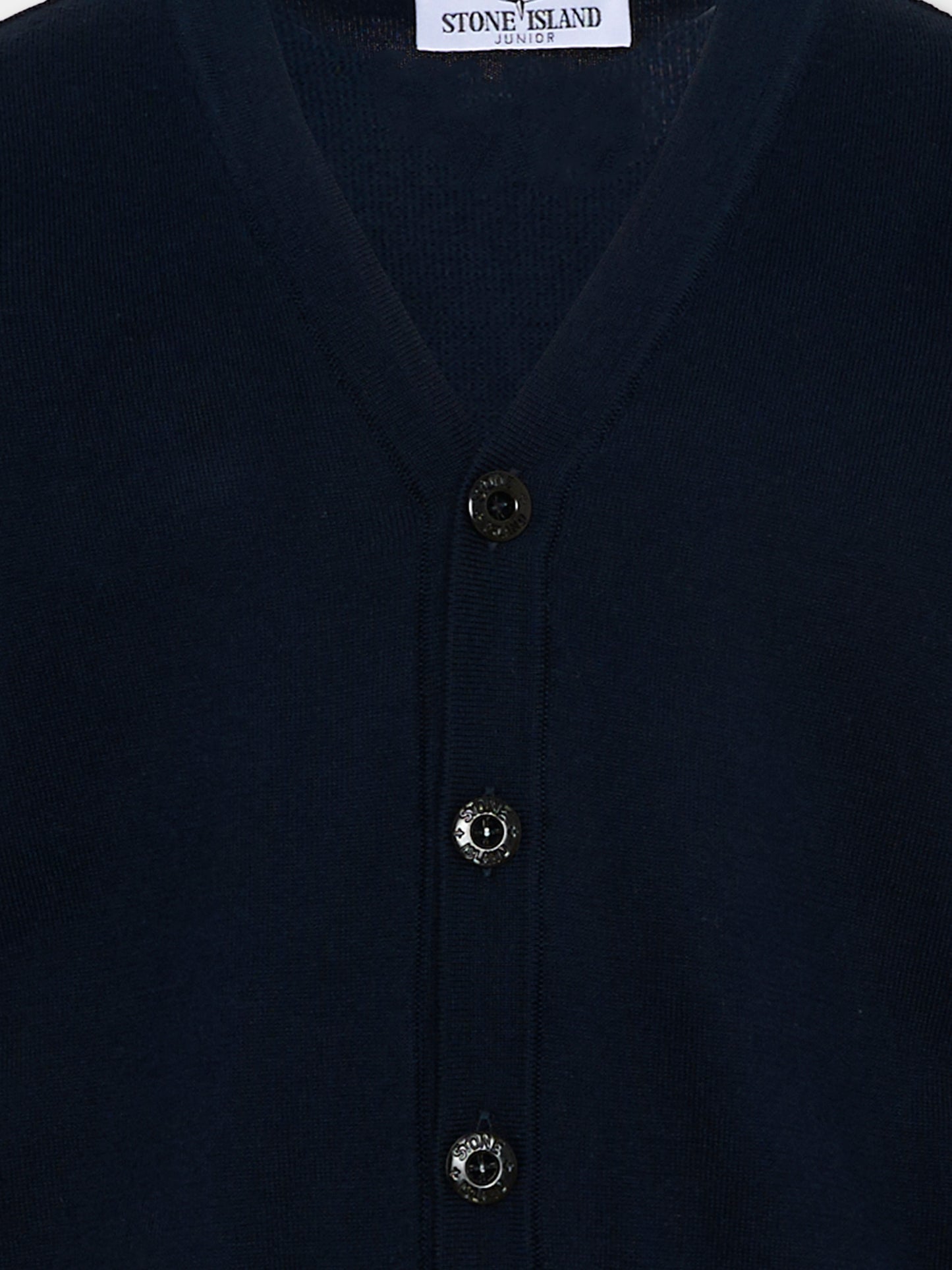 Cardigan blu per bambini con Compass Patch,Stone Island Junior,L1S16 5100003 S00B2 - V0020
