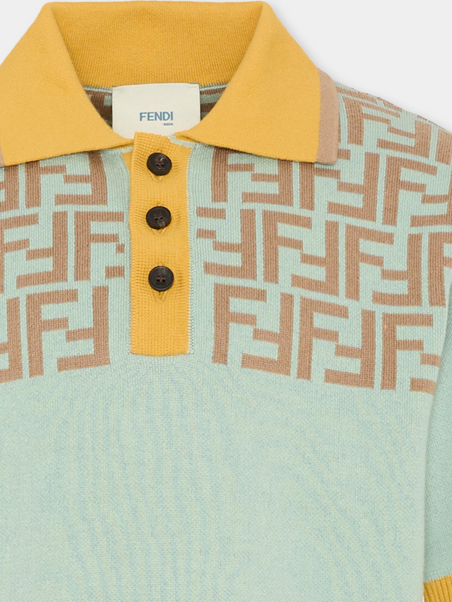 Polo verde acqua per bambino con FF,Fendi Kids,JMG141 AVVT F1UVI